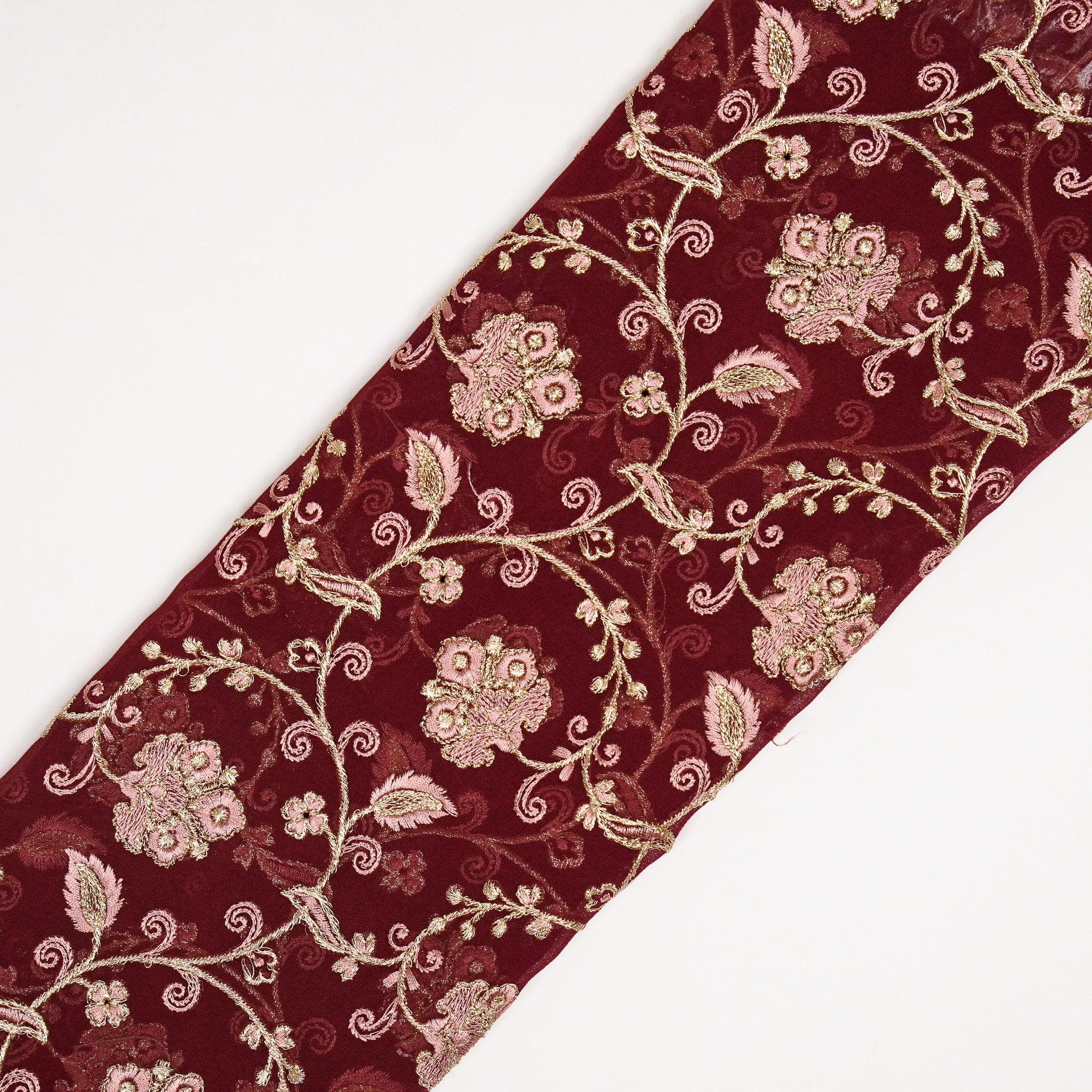 Aliya Wine Viscose Georgette Embroidered Fabric in Jaal Pattern - Image 4