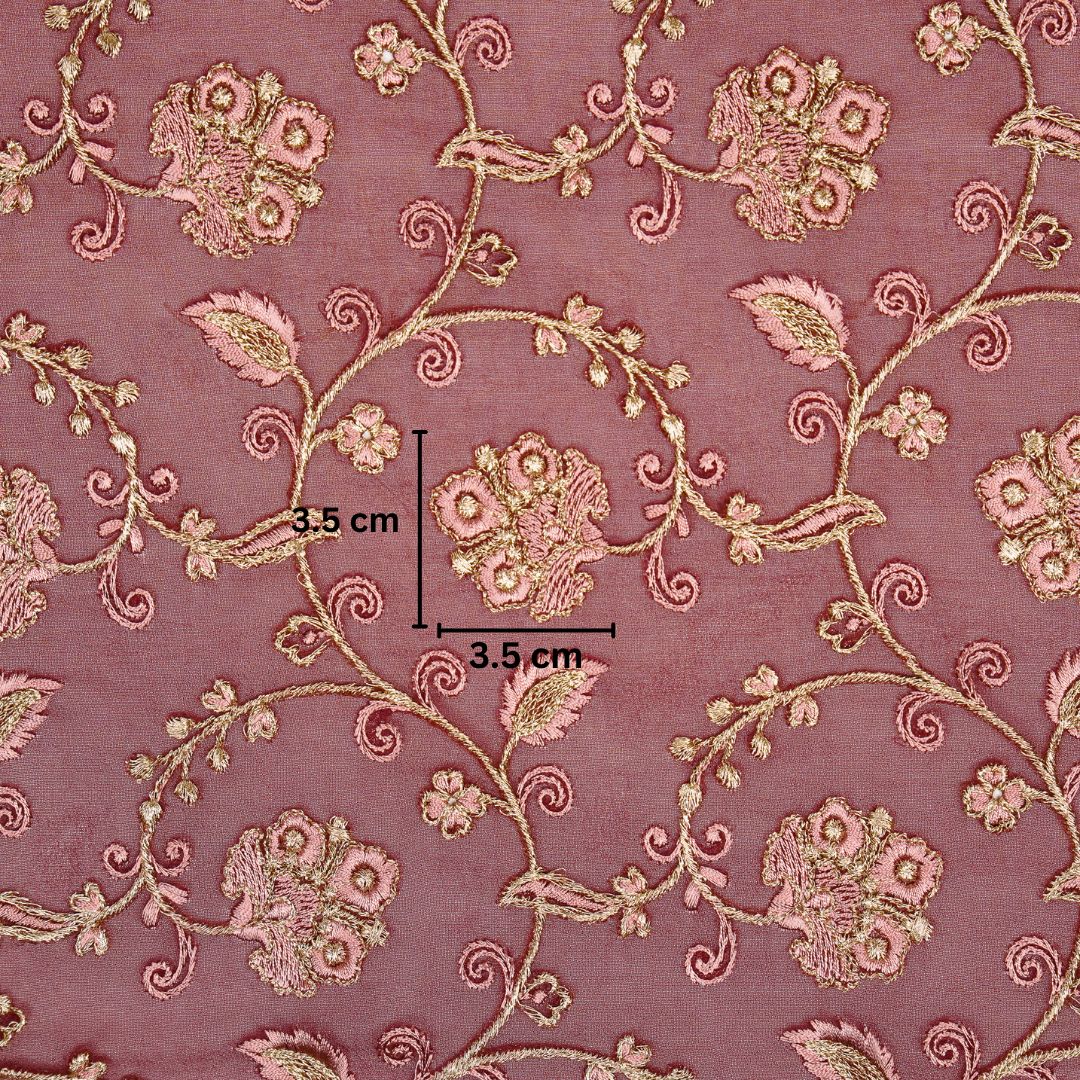 Aliya Wine Viscose Georgette Embroidered Fabric in Jaal Pattern - Image 5