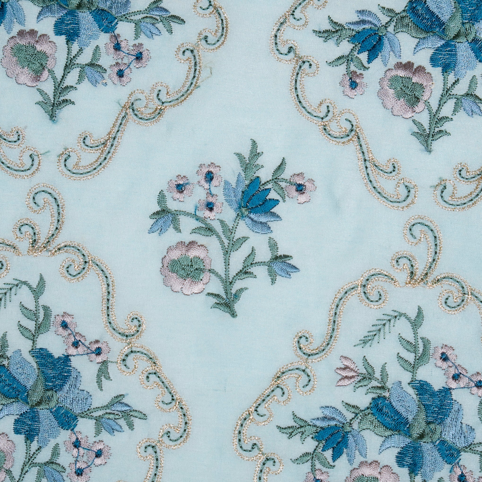 Aliza Aqua Chanderi Embroidered Fabric in Jaal Pattern - Image 3