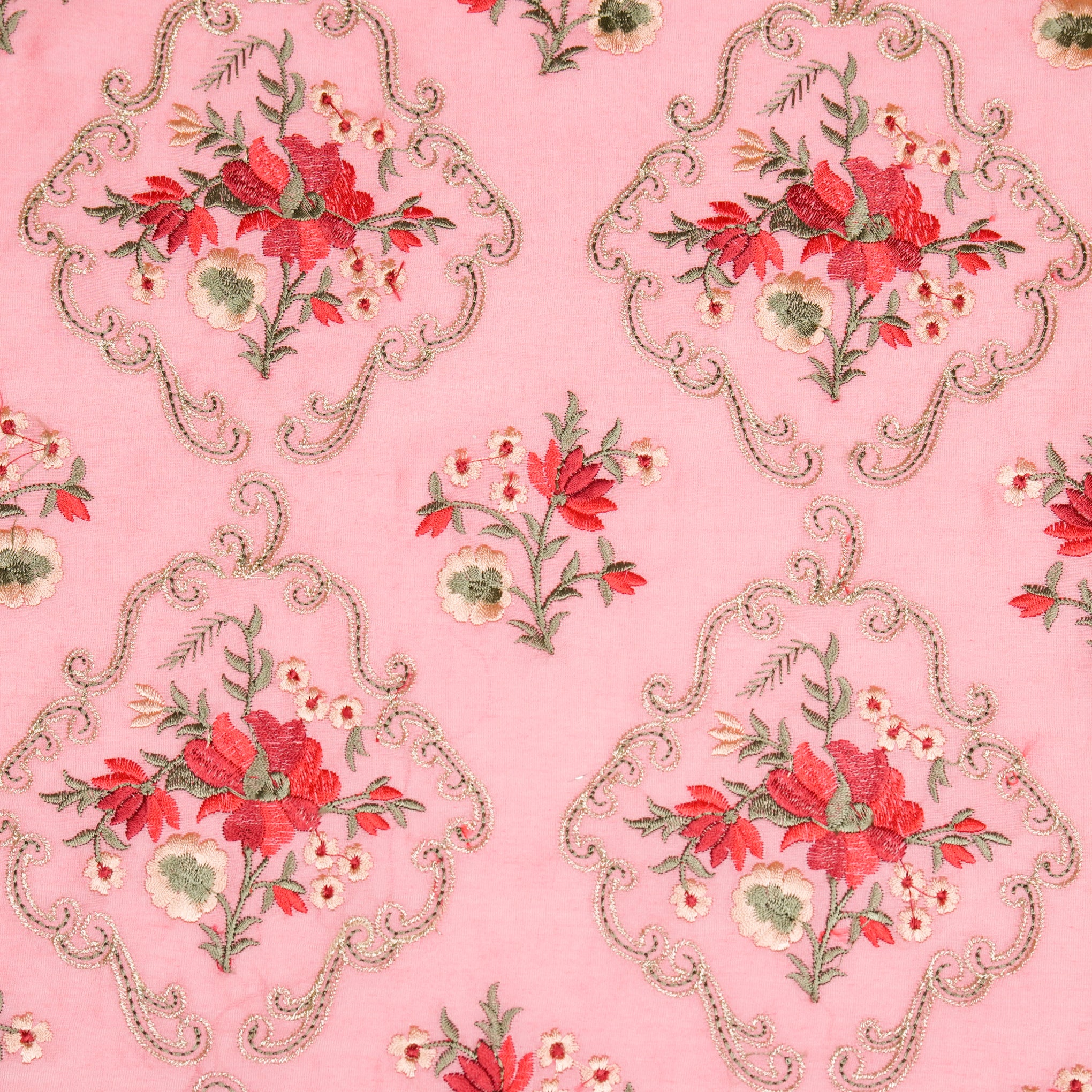 Aliza Gajari Chanderi Embroidered Fabric in Jaal Pattern - Image 3