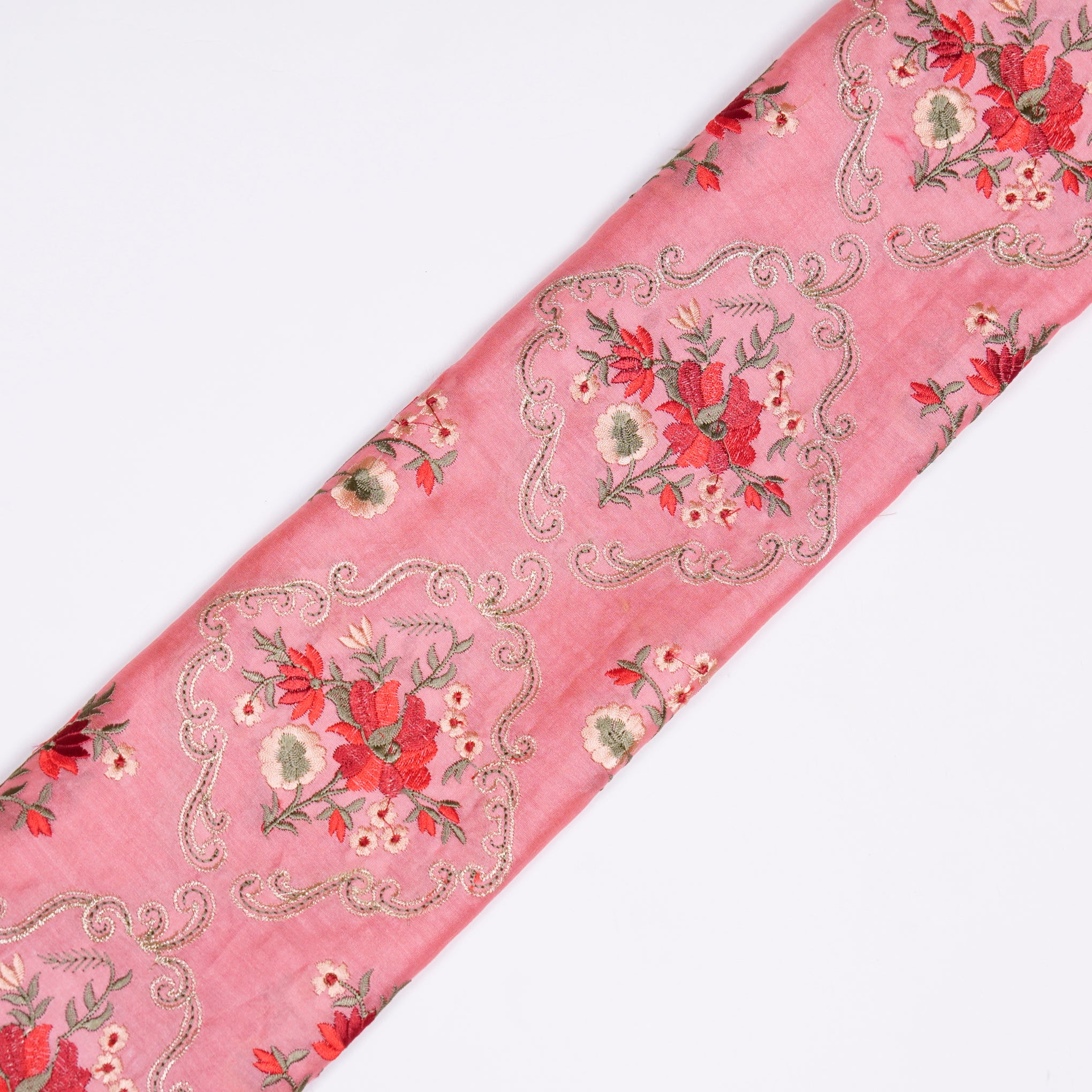 Aliza Gajari Chanderi Embroidered Fabric in Jaal Pattern - Image 4