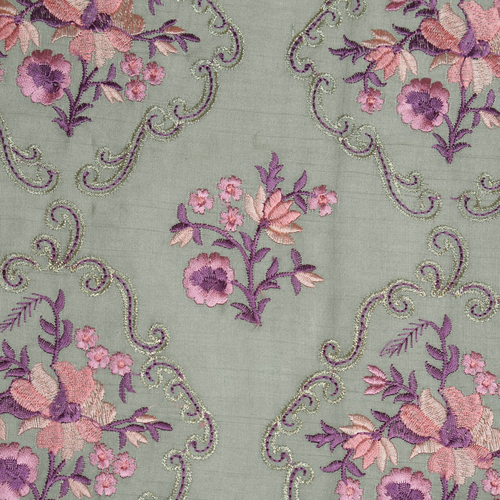 Aliza Mouse Chanderi Embroidered Fabric in Jaal Pattern - Image 3