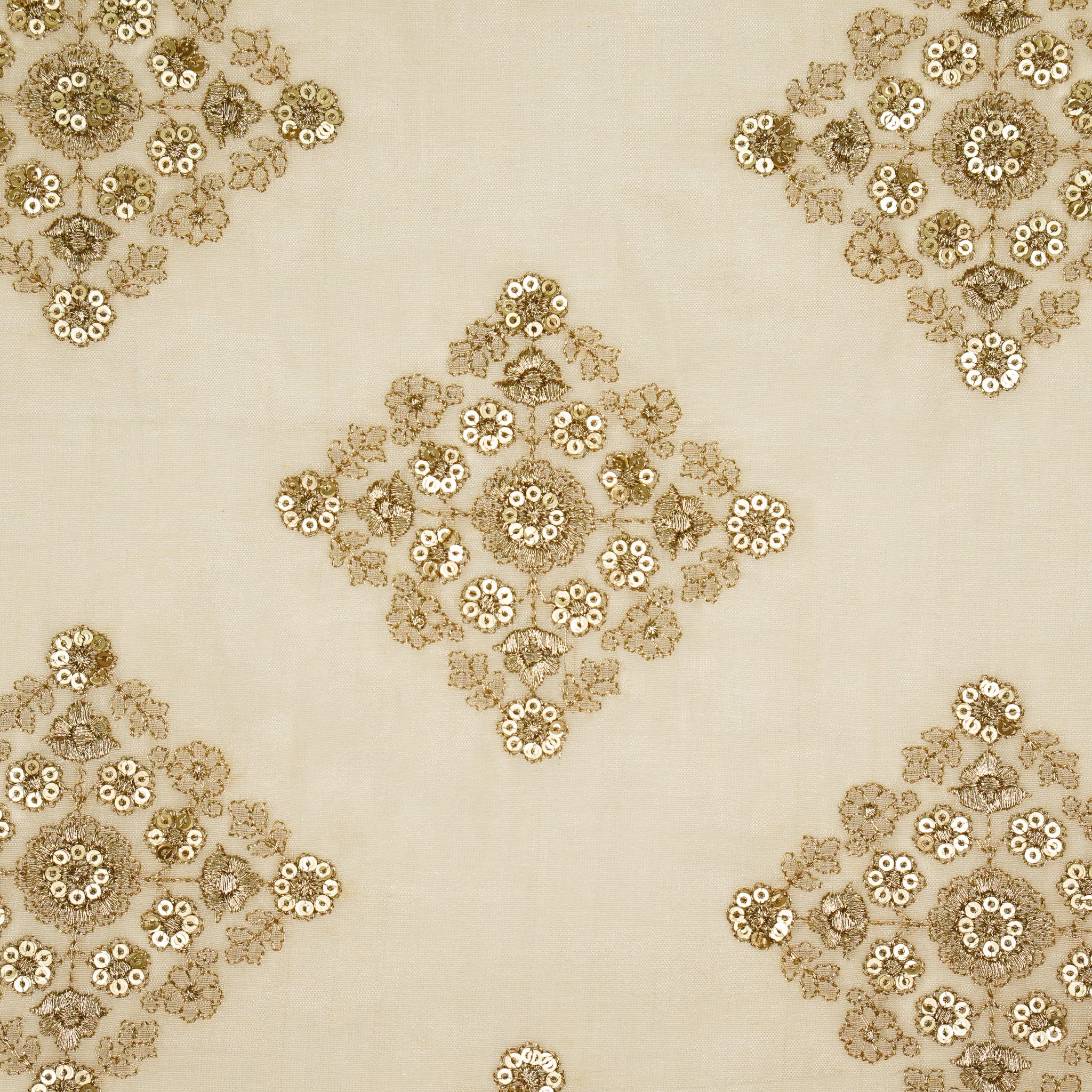 Amina Cream Chanderi Embroidered Fabric in Buta Pattern - Image 3