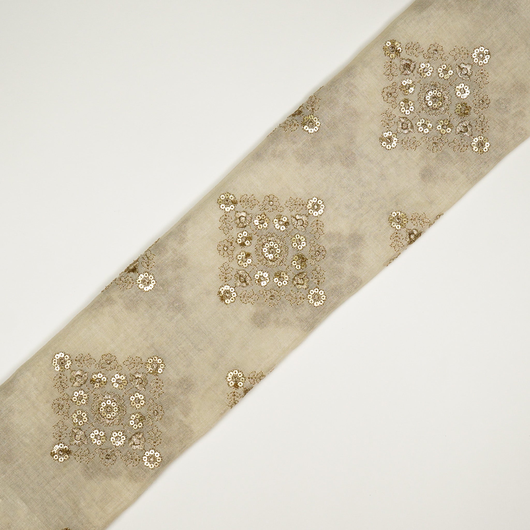 Amina Cream Chanderi Embroidered Fabric in Buta Pattern - Image 4