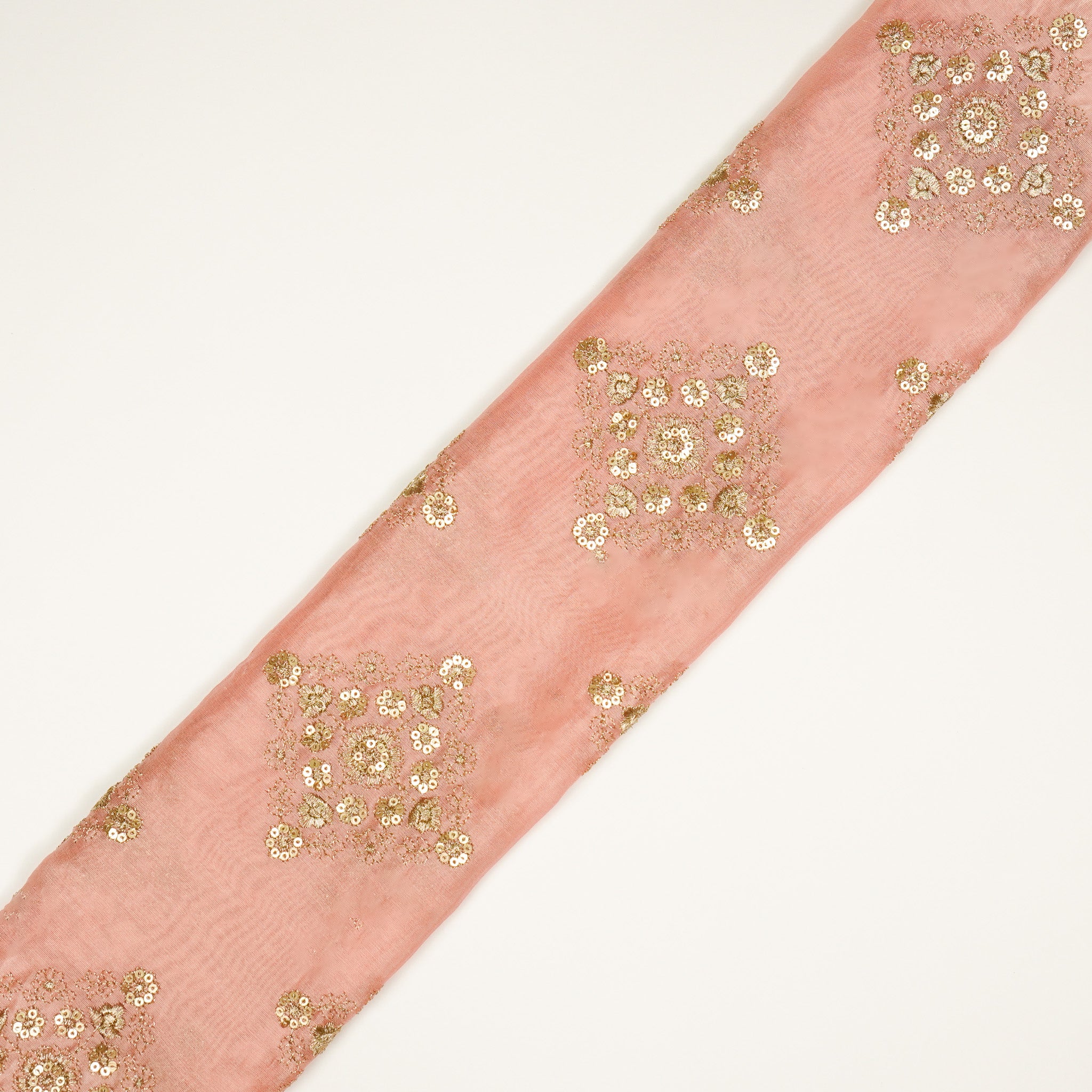 Amina Light Peach Chanderi Embroidered Fabric in Buta Pattern - Image 4