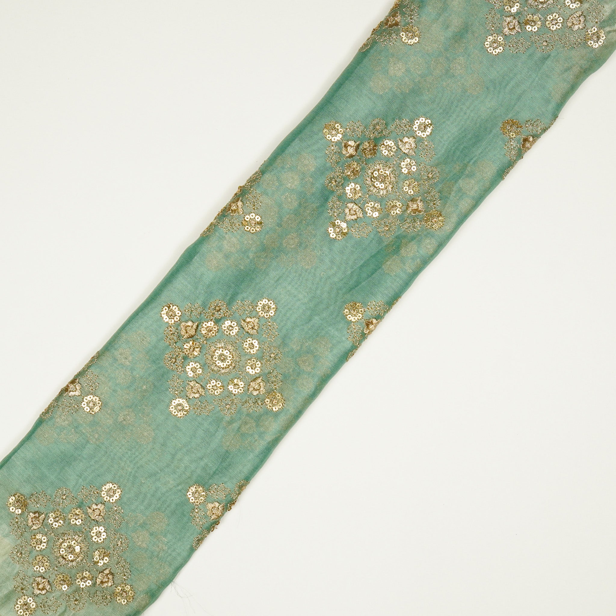 Amina Light Teal Chanderi Embroidered Fabric in Buta Pattern - Image 4