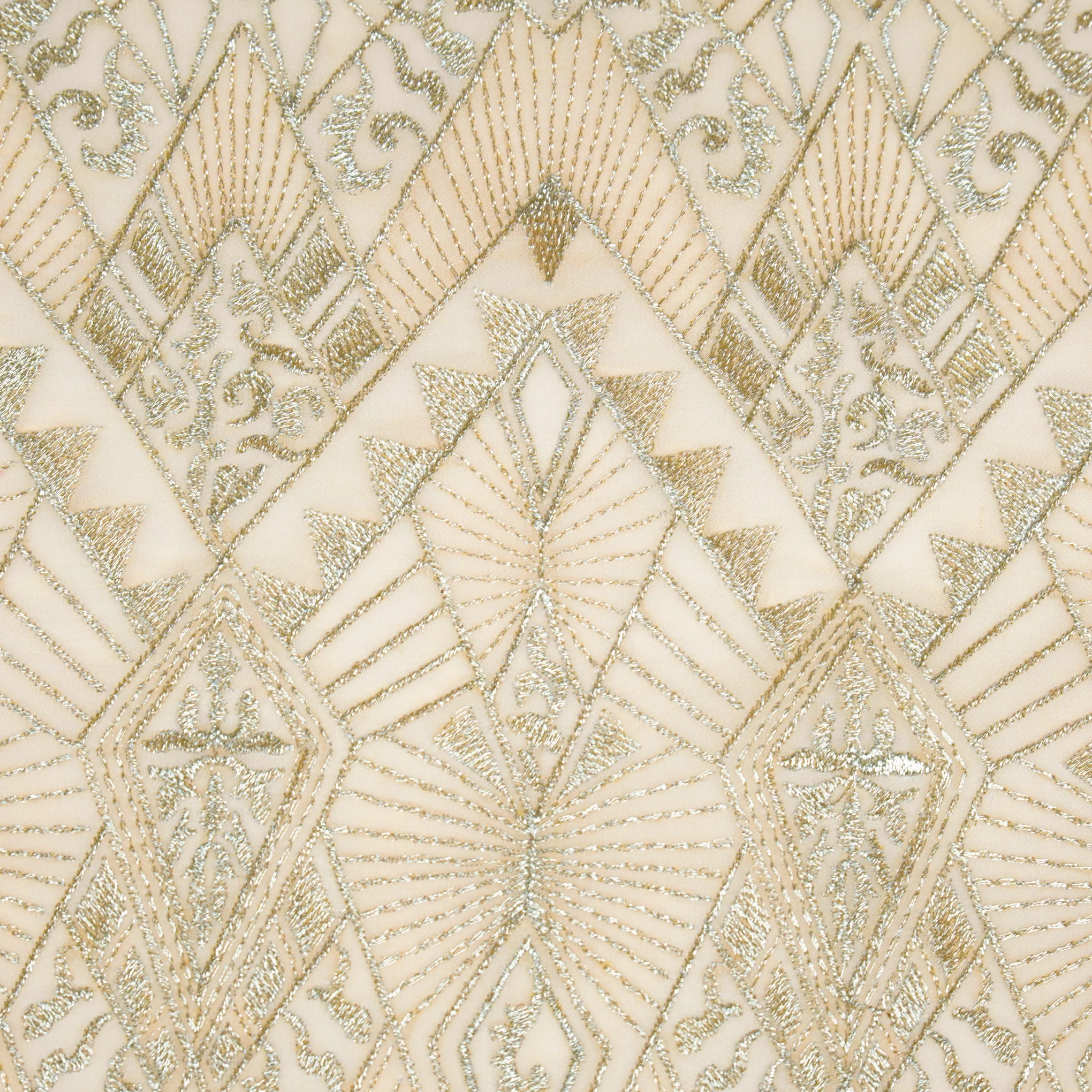 Anam Cream Viscose Georgette Embroidered Fabric in Jaal Pattern - Image 3