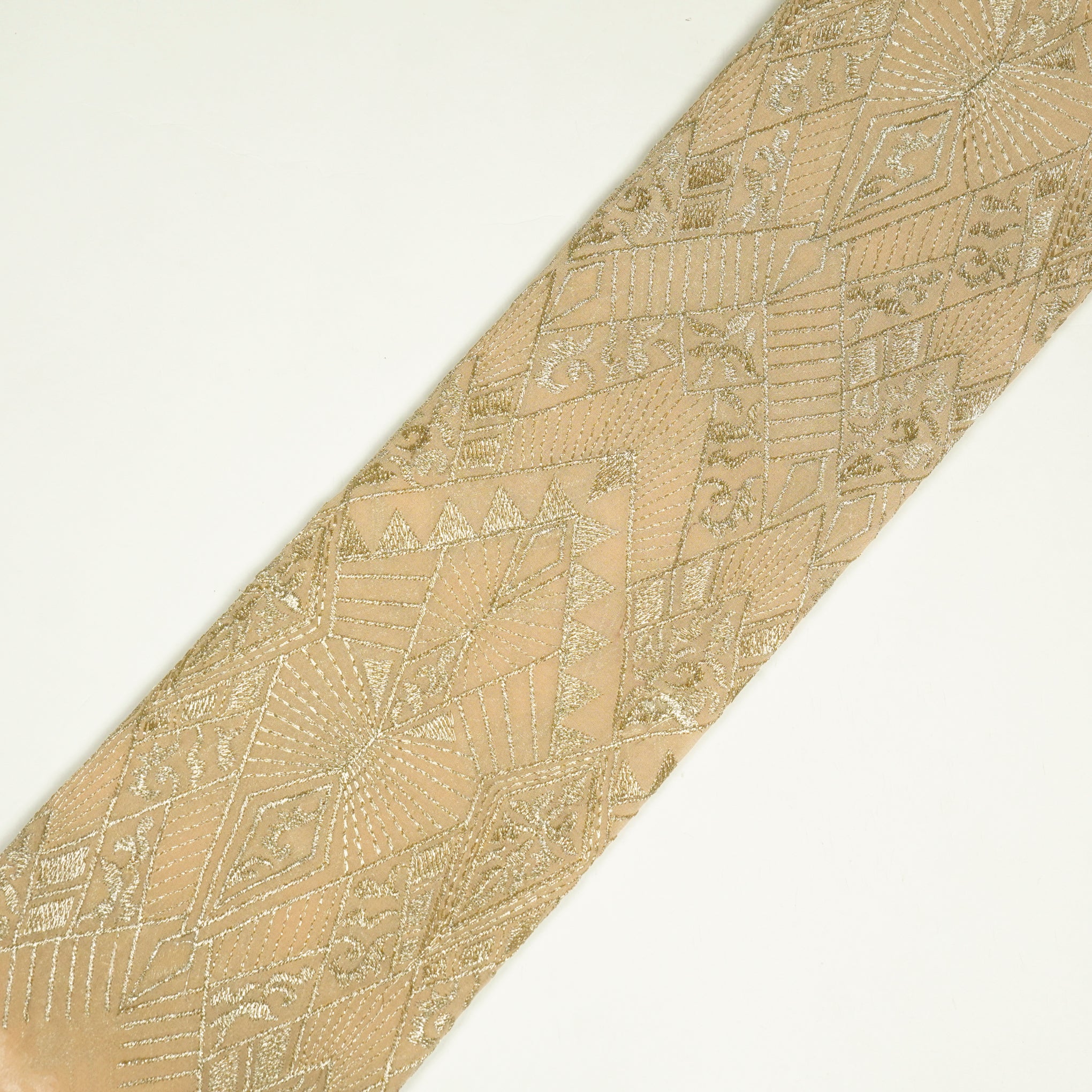 Anam Cream Viscose Georgette Embroidered Fabric in Jaal Pattern - Image 4
