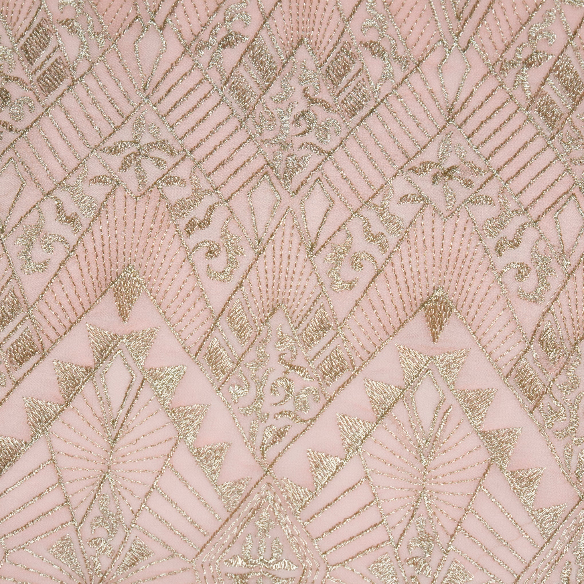 Anam Light Peach Viscose Georgette Embroidered Fabric in Jaal Pattern - Image 3