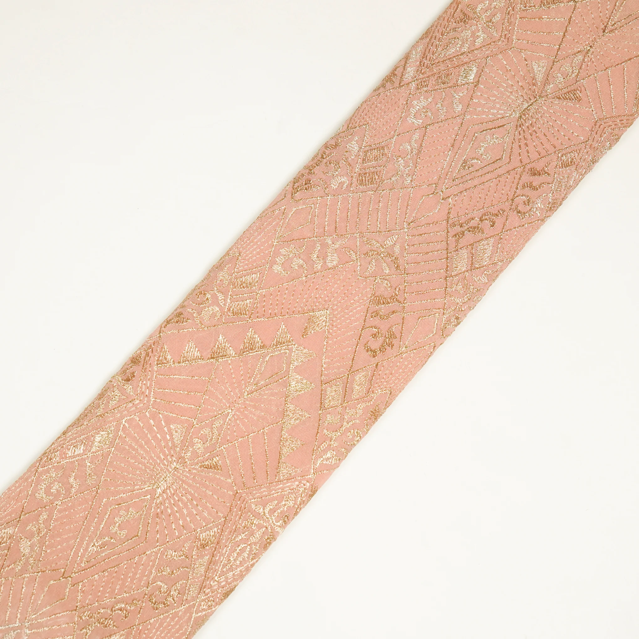 Anam Light Peach Viscose Georgette Embroidered Fabric in Jaal Pattern - Image 4