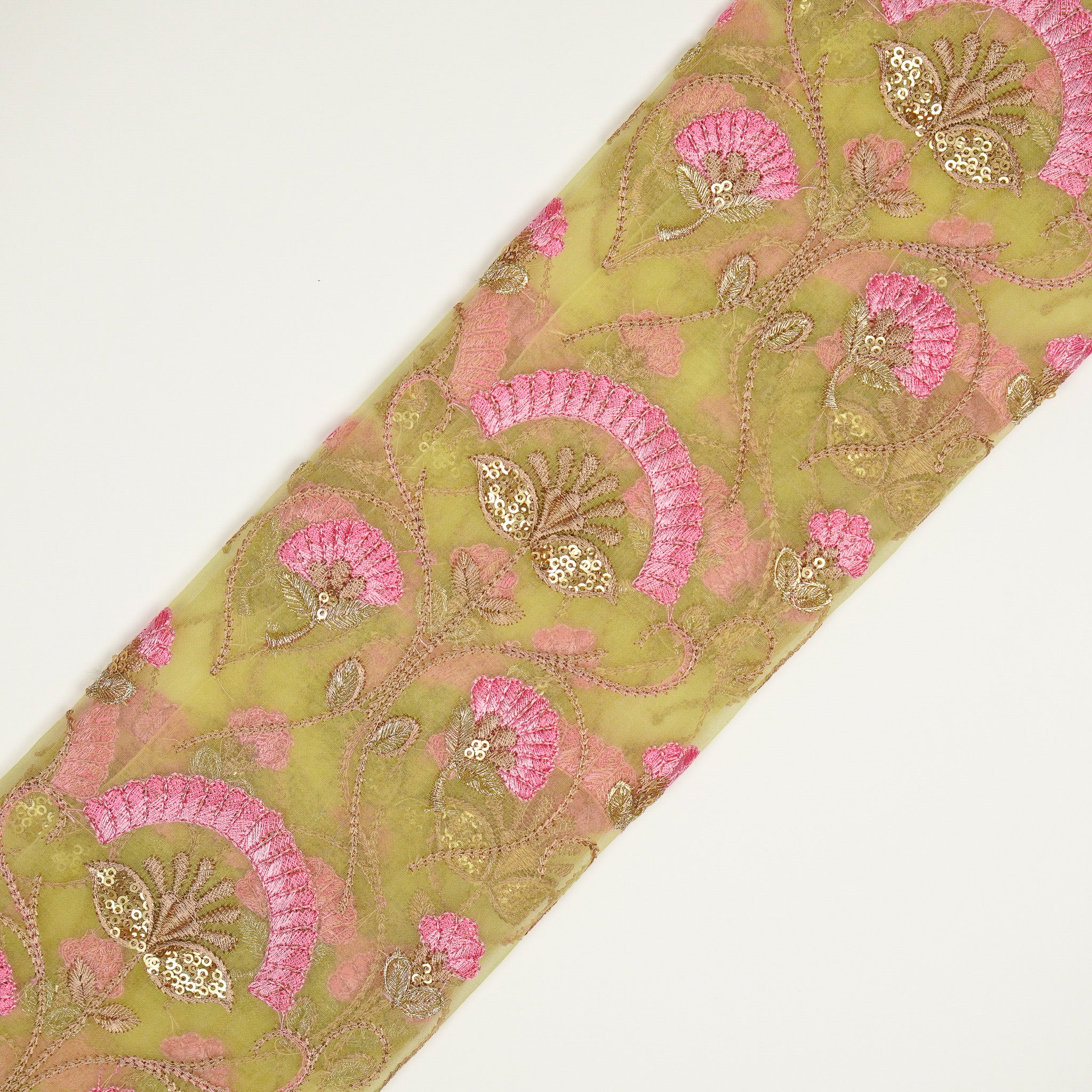 Antara Dusky Lemon Viscose Organza Embroidered Fabric in Jaal Pattern - Image 4