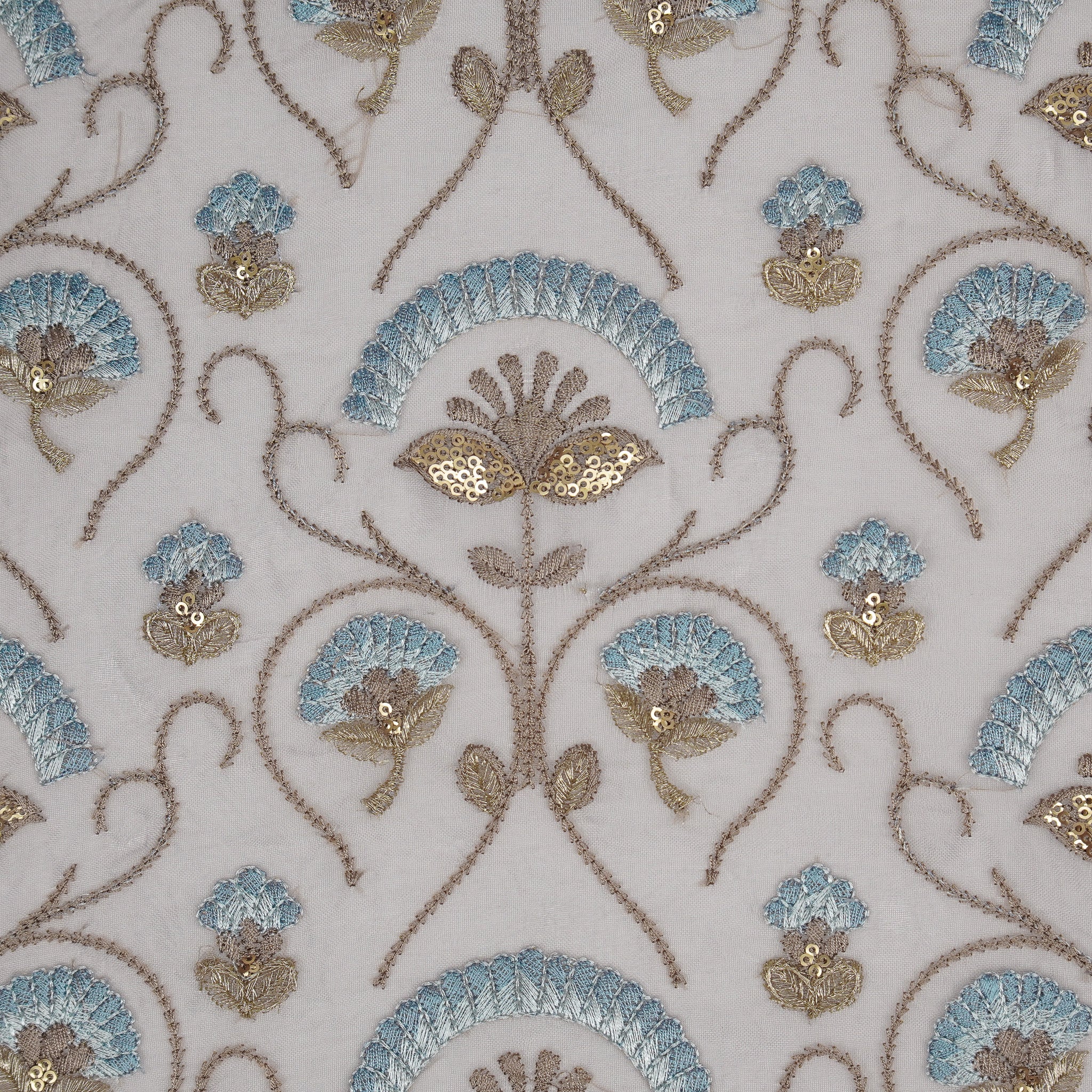 Antara Light Grey Viscose Organza Embroidered Fabric in Jaal Pattern - Image 3