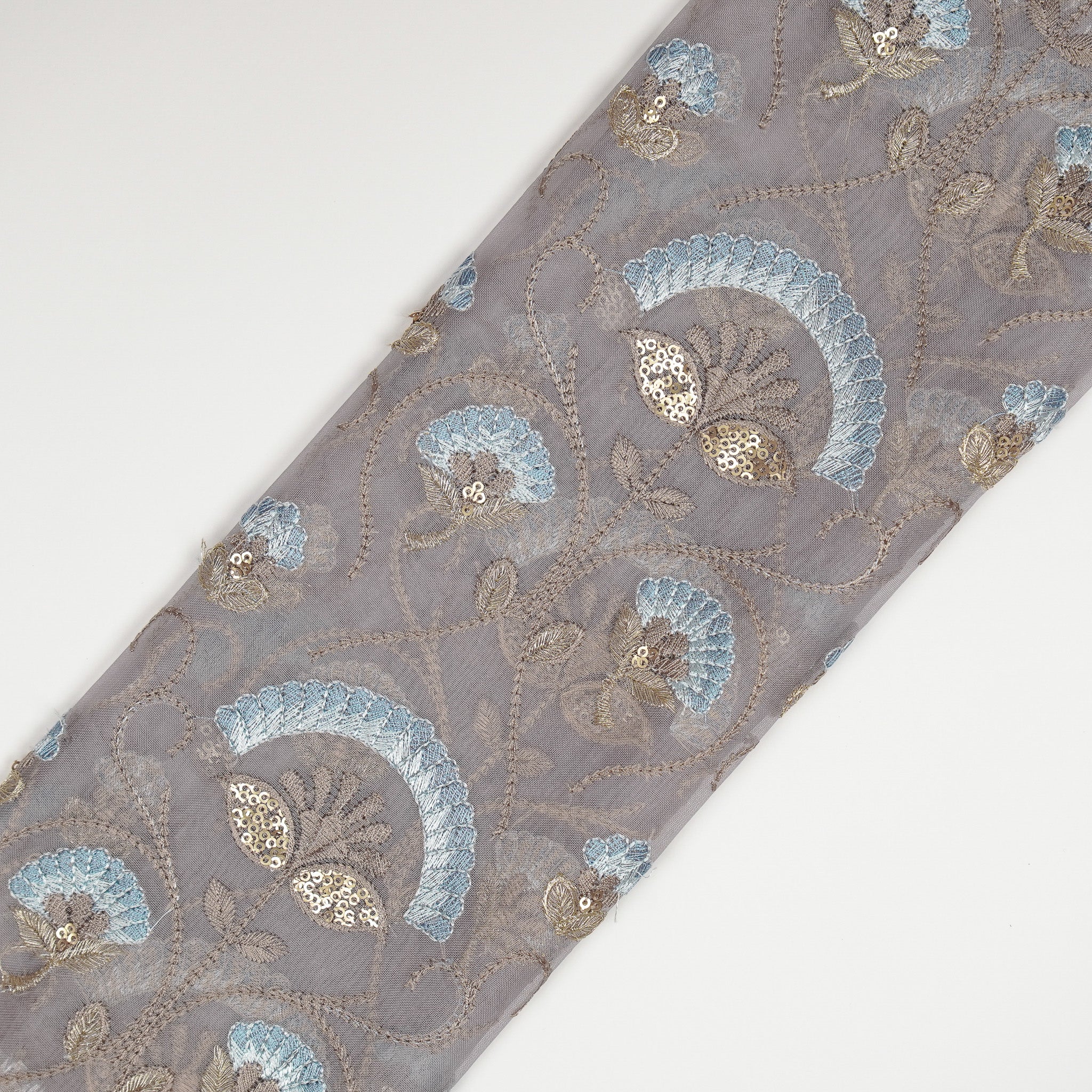 Antara Light Grey Viscose Organza Embroidered Fabric in Jaal Pattern - Image 4