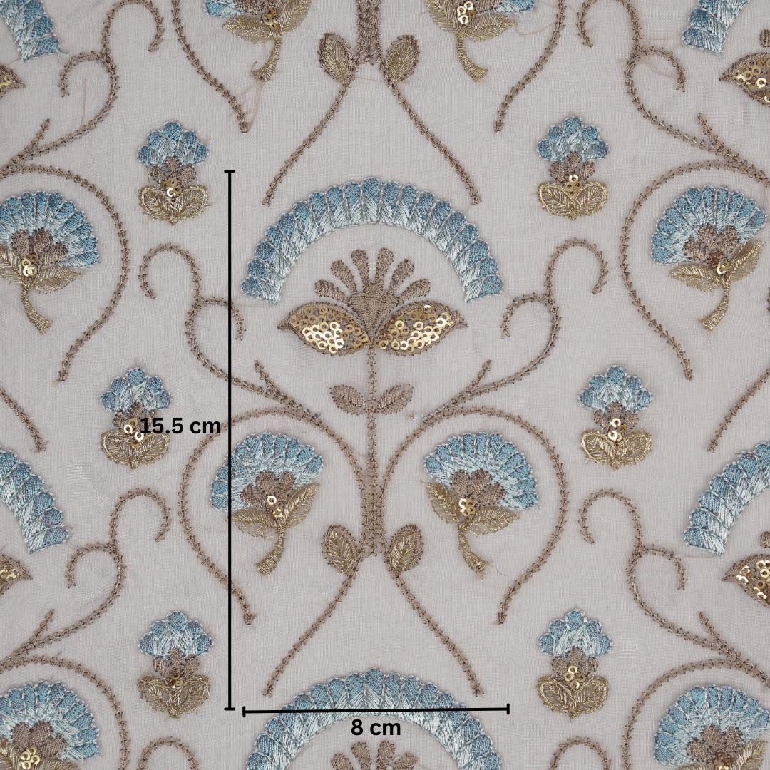 Antara Light Grey Viscose Organza Embroidered Fabric in Jaal Pattern - Image 5