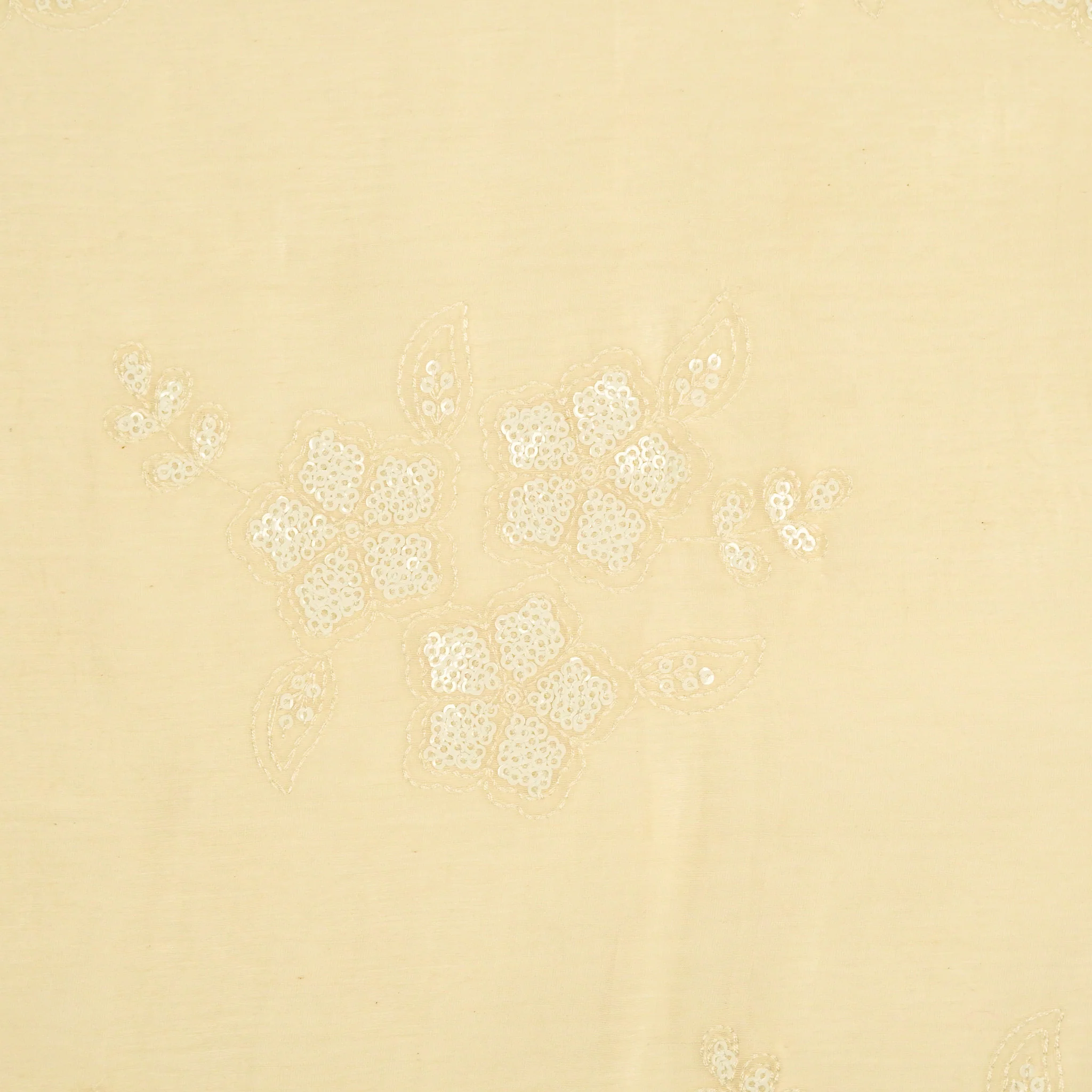Aqsa Floral Cream Mul Chanderi Embroidered Fabric in Buta Pattern - Image 3