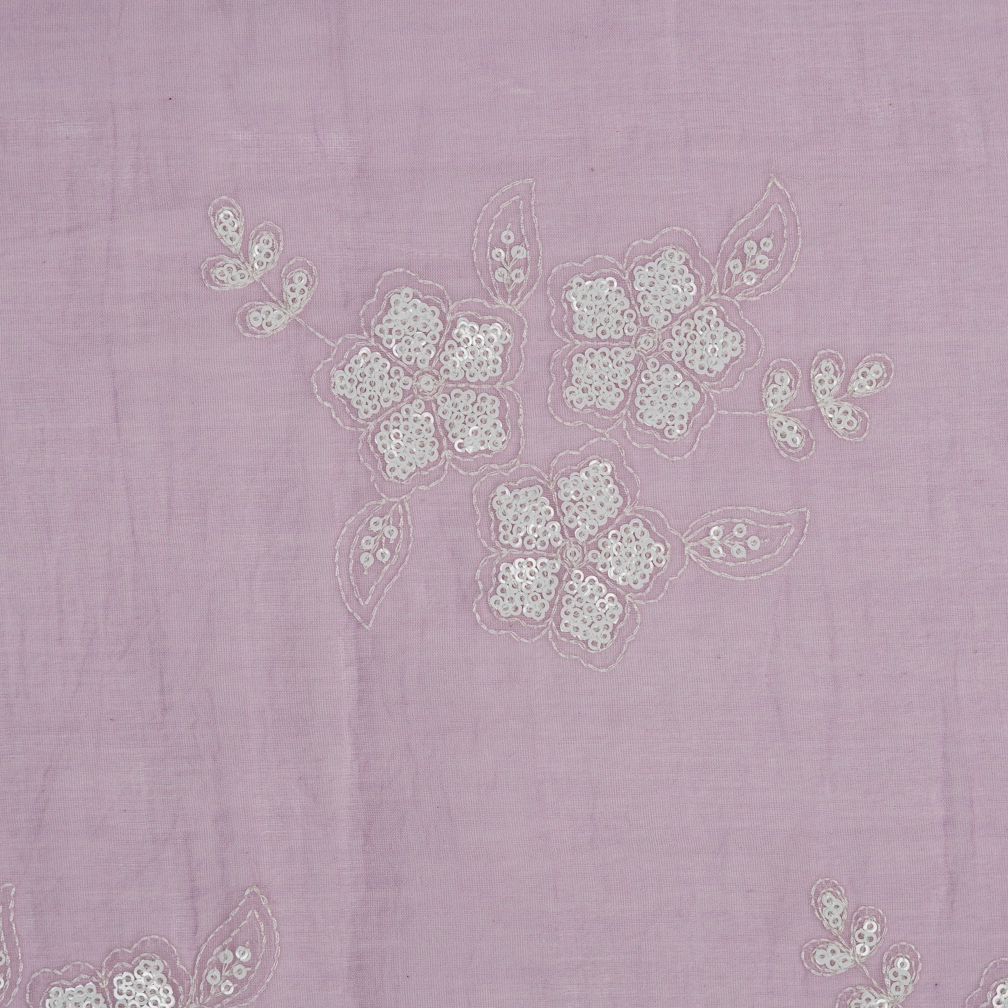 Aqsa Floral Lilac Mul Chanderi Embroidered Fabric in Buta Pattern - Image 3
