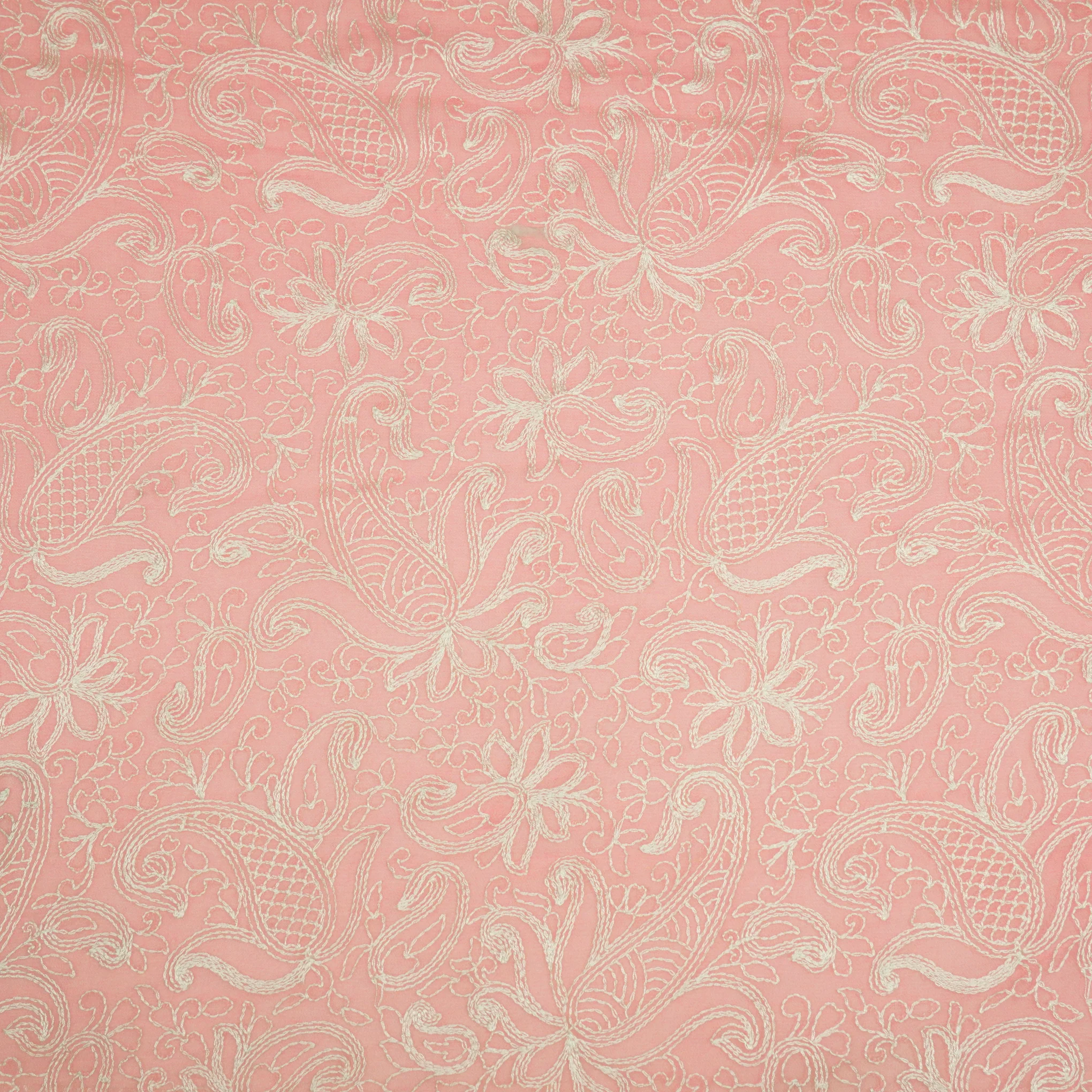 Arib Gajari Mul Chanderi Embroidered Fabric in Jaal Pattern - Image 2