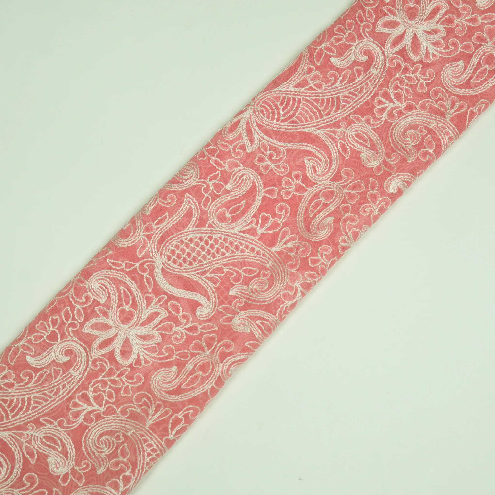 Arib Gajari Mul Chanderi Embroidered Fabric in Jaal Pattern - Image 4