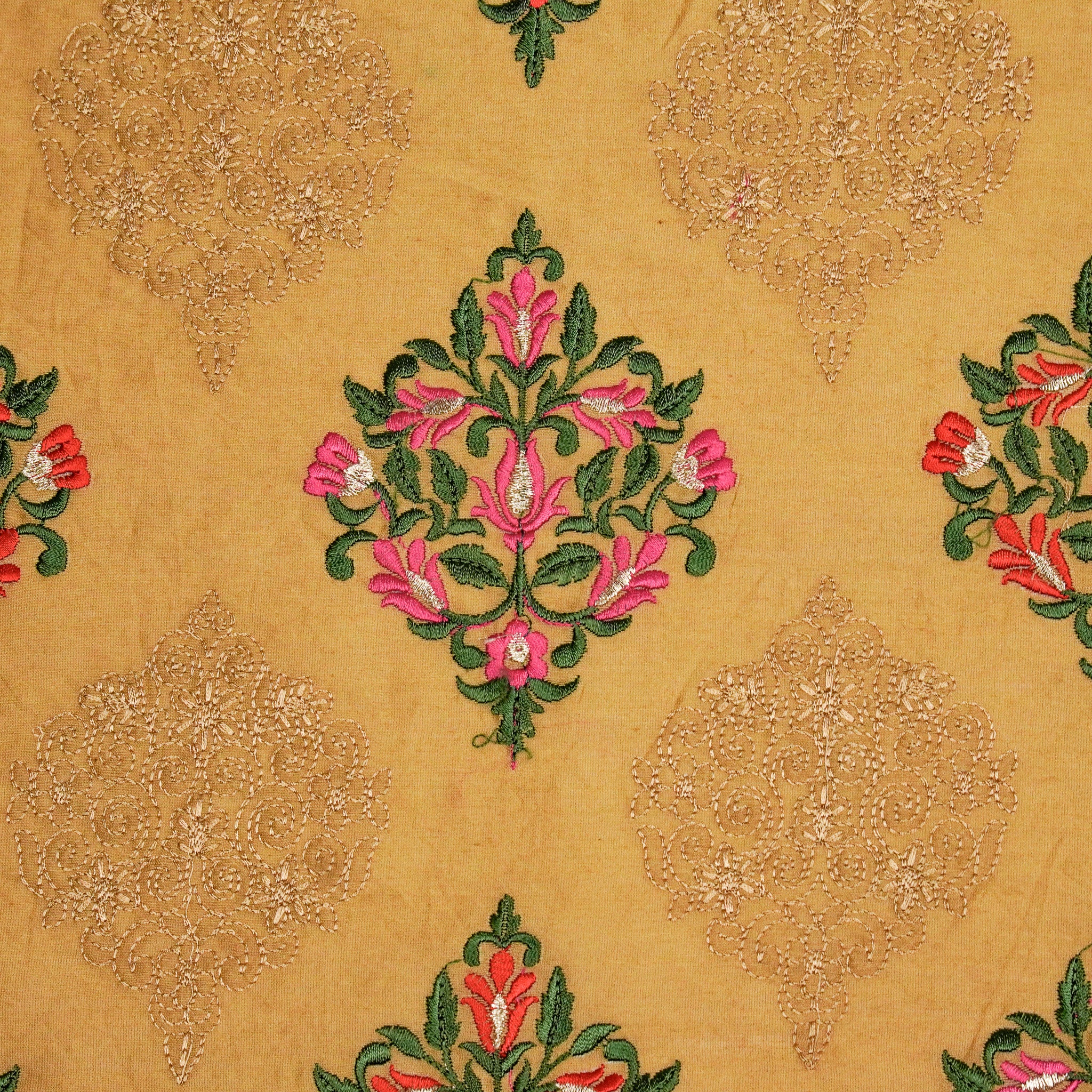 Arsia Almond Chanderi Embroidered Fabric in Buta Pattern - Image 3