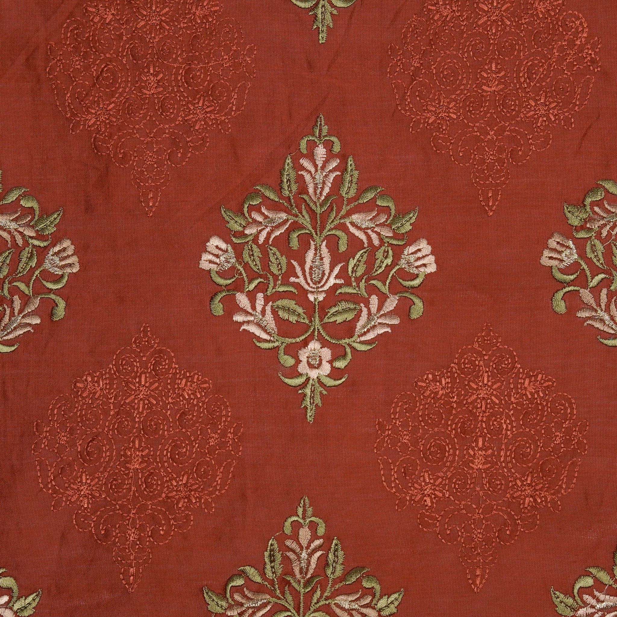 Arsia Maroon Chanderi Embroidered Fabric in Buta Pattern - Image 3