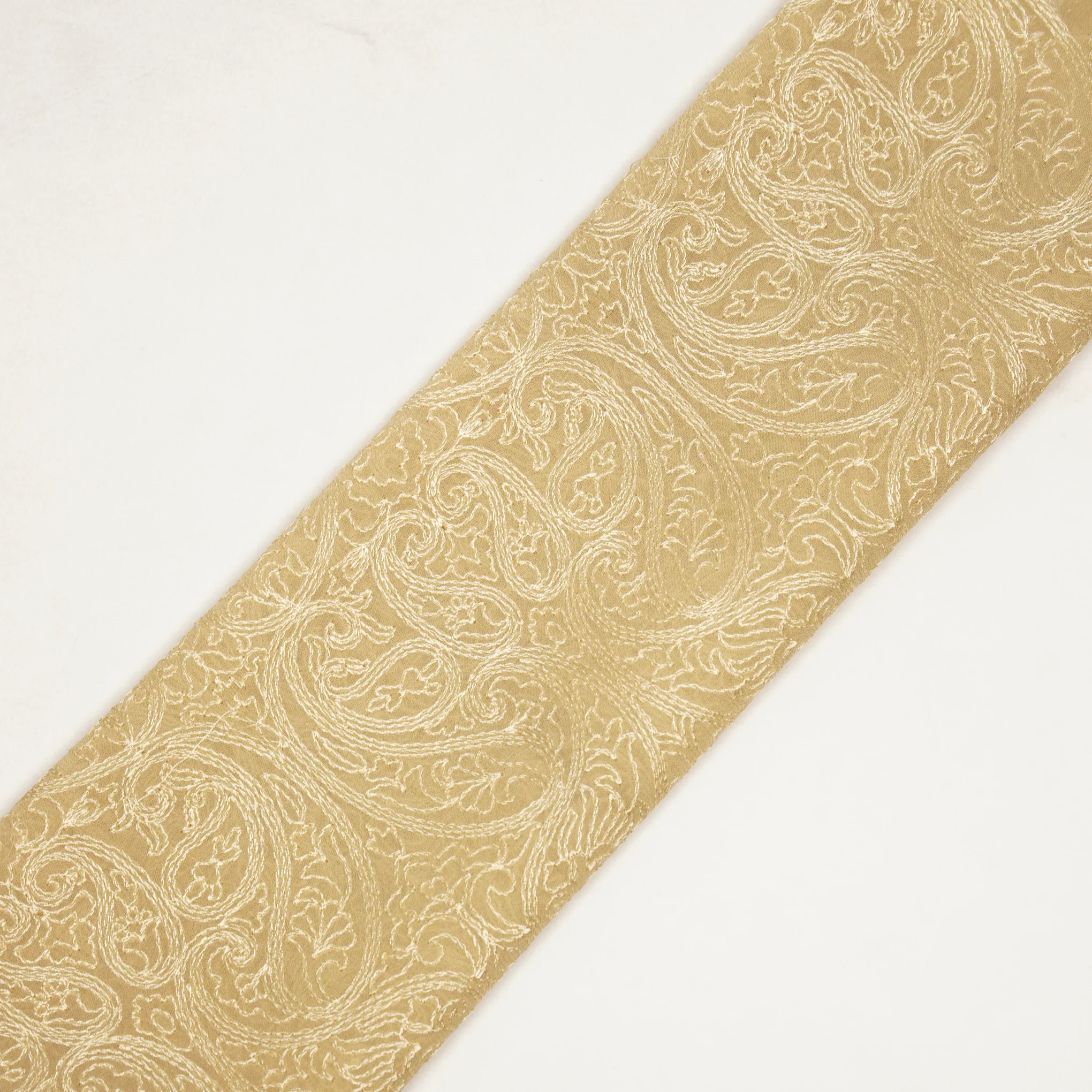 Ayan Beige Chanderi Embroidered Fabric in Jaal Pattern - Image 4