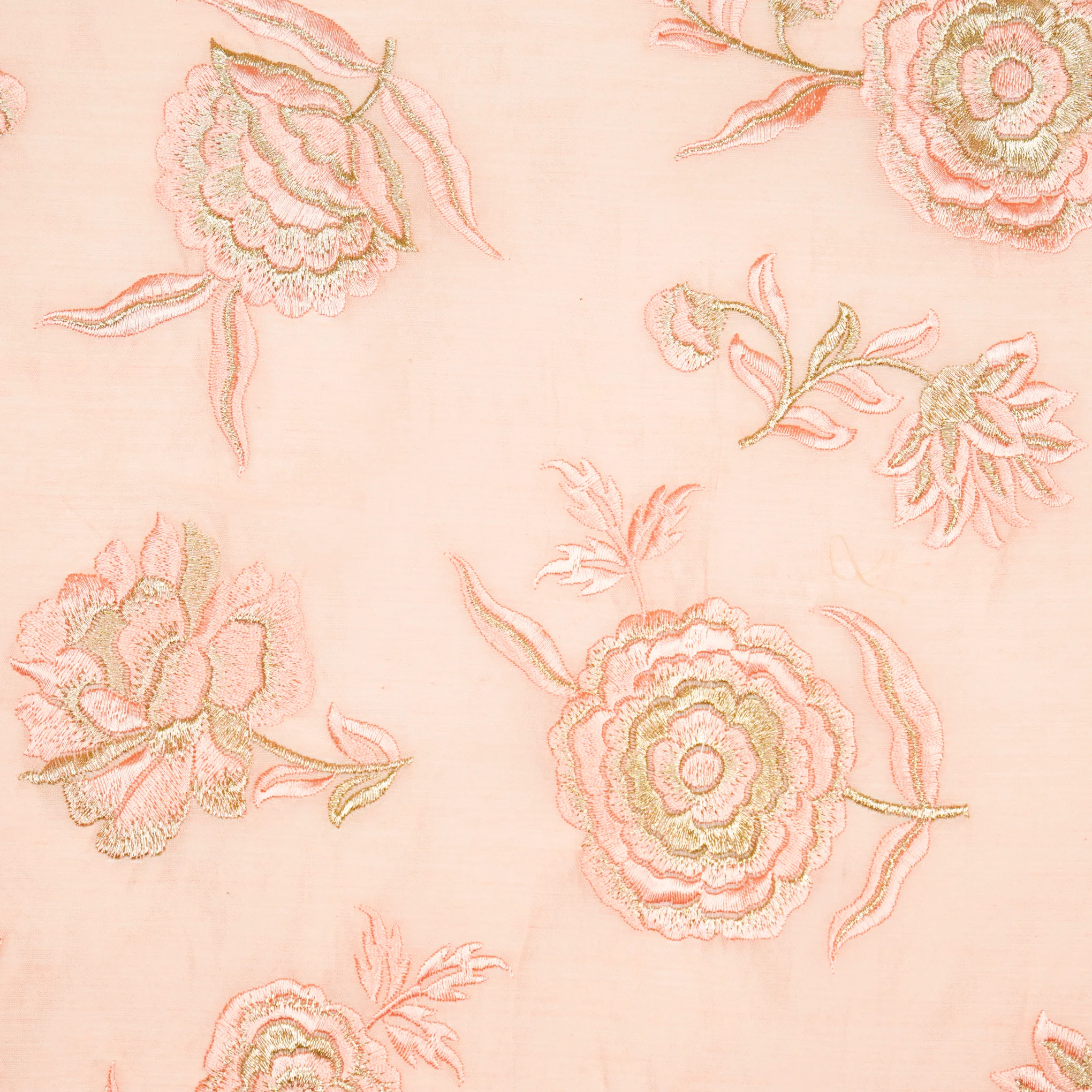 Ayat Light Peach Viscose Georgette Embroidered Fabric in Buta Pattern - Image 3