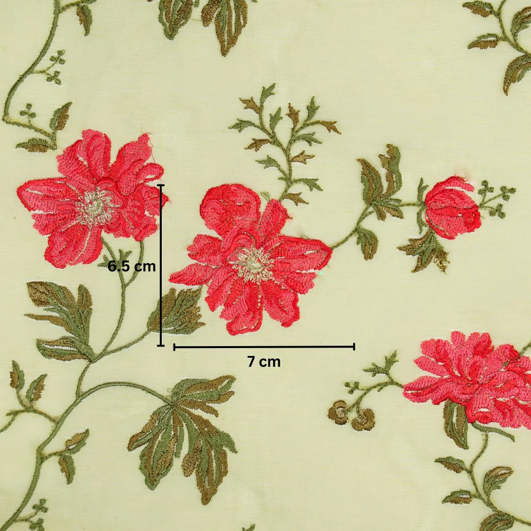 Ayka Lime Viscose Organza Embroidered Fabric in Jaal Pattern - Image 2