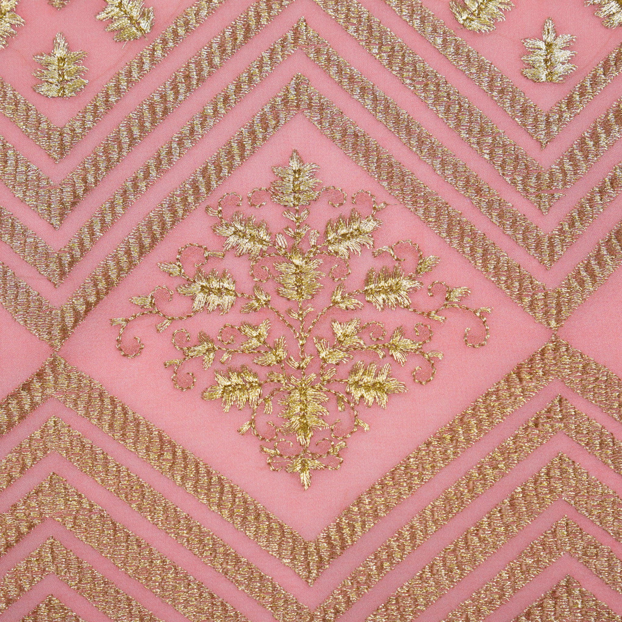 Azeem Gajari Chanderi Embroidered Fabric in Buta Pattern - Image 3