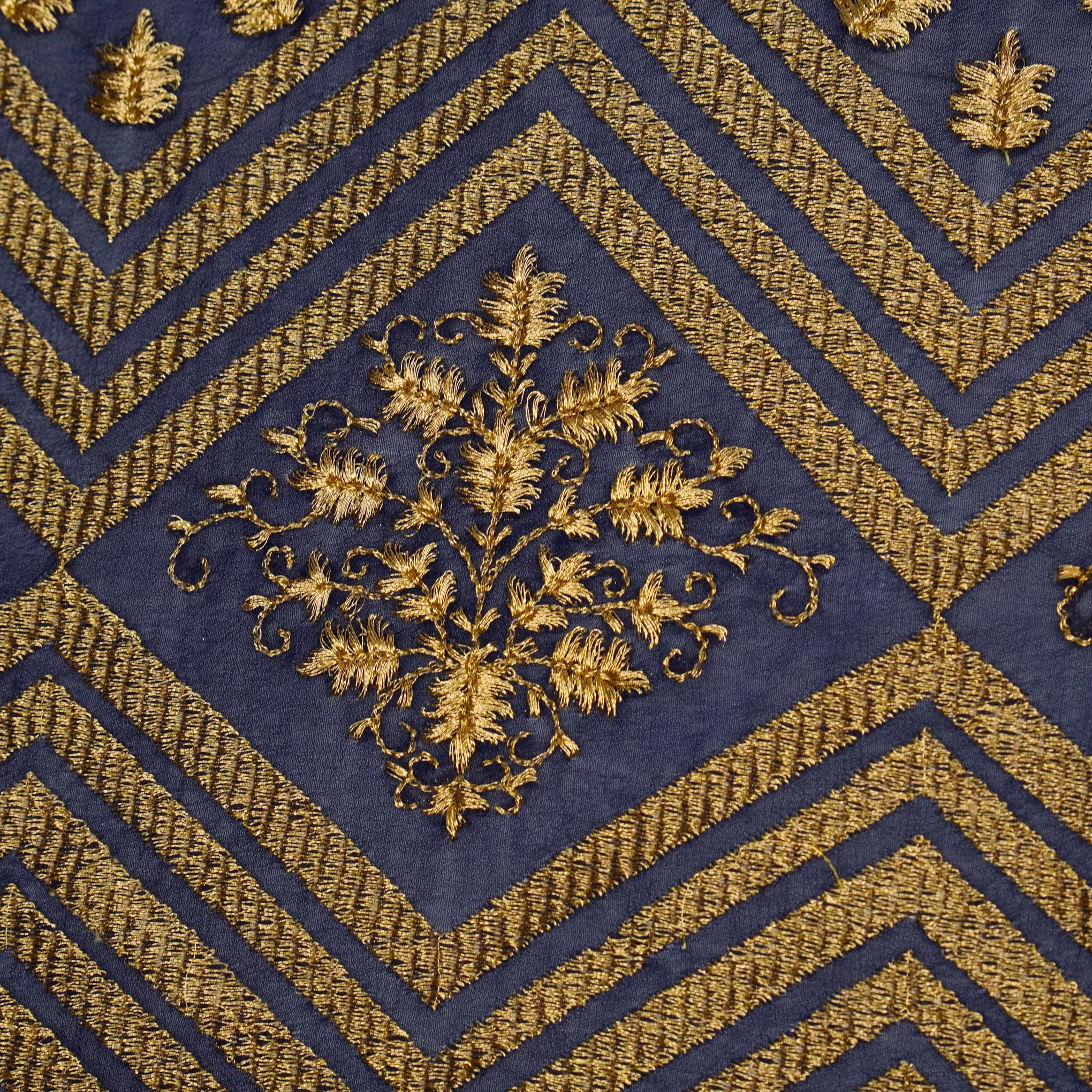 Azeem Navy Blue Chanderi Embroidered Fabric in Buta Pattern - Image 3