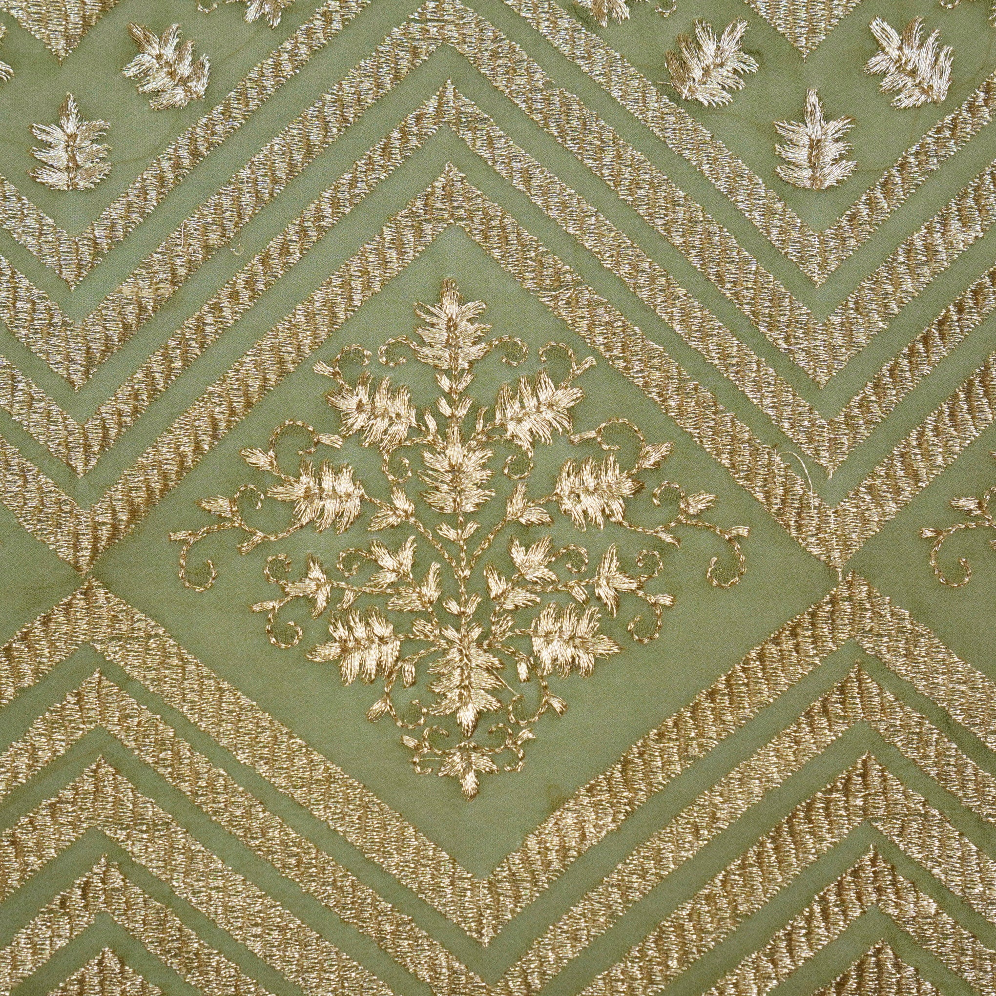 Azeem Olive Green Chanderi Embroidered Fabric in Buta Pattern - Image 3