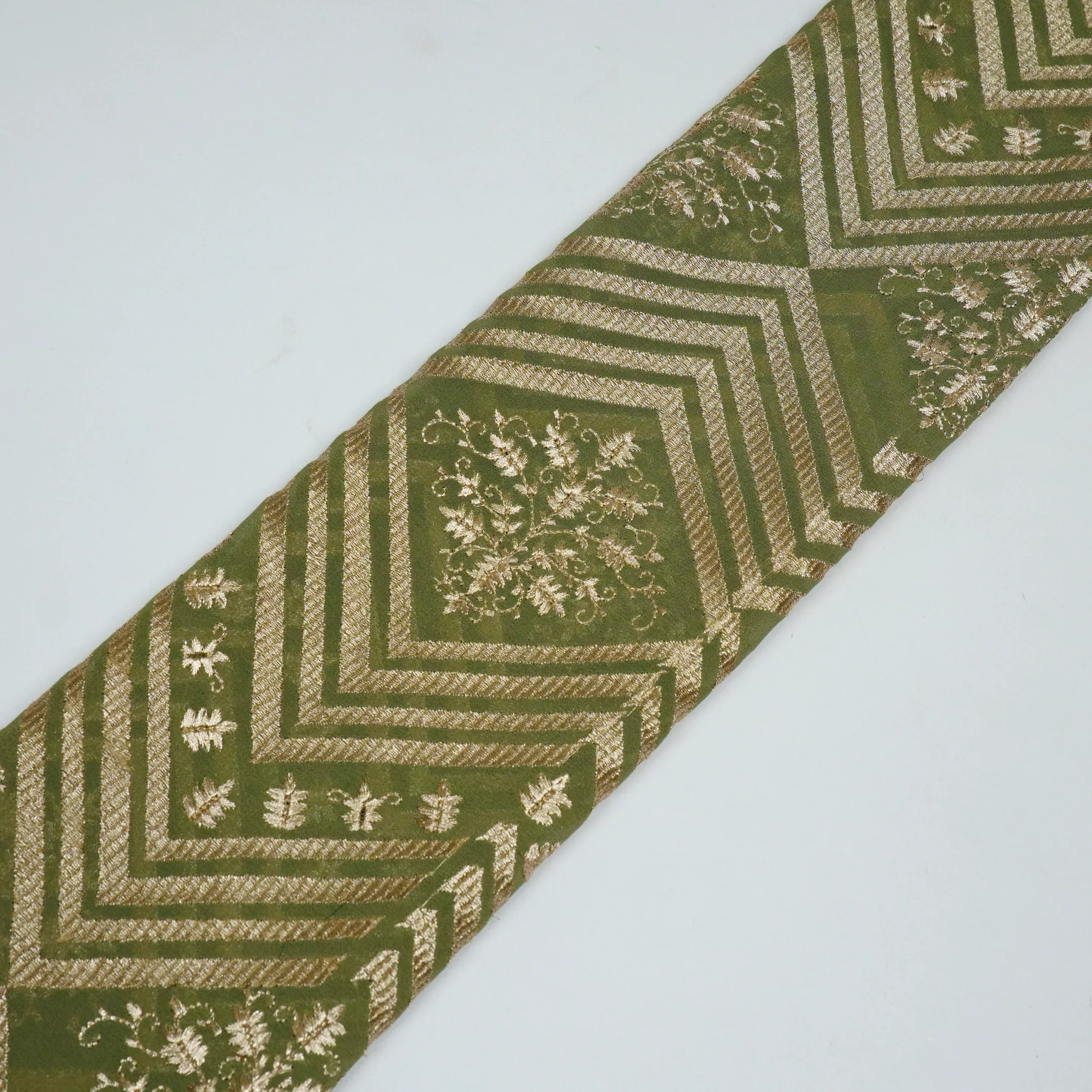 Azeem Olive Green Chanderi Embroidered Fabric in Buta Pattern - Image 4