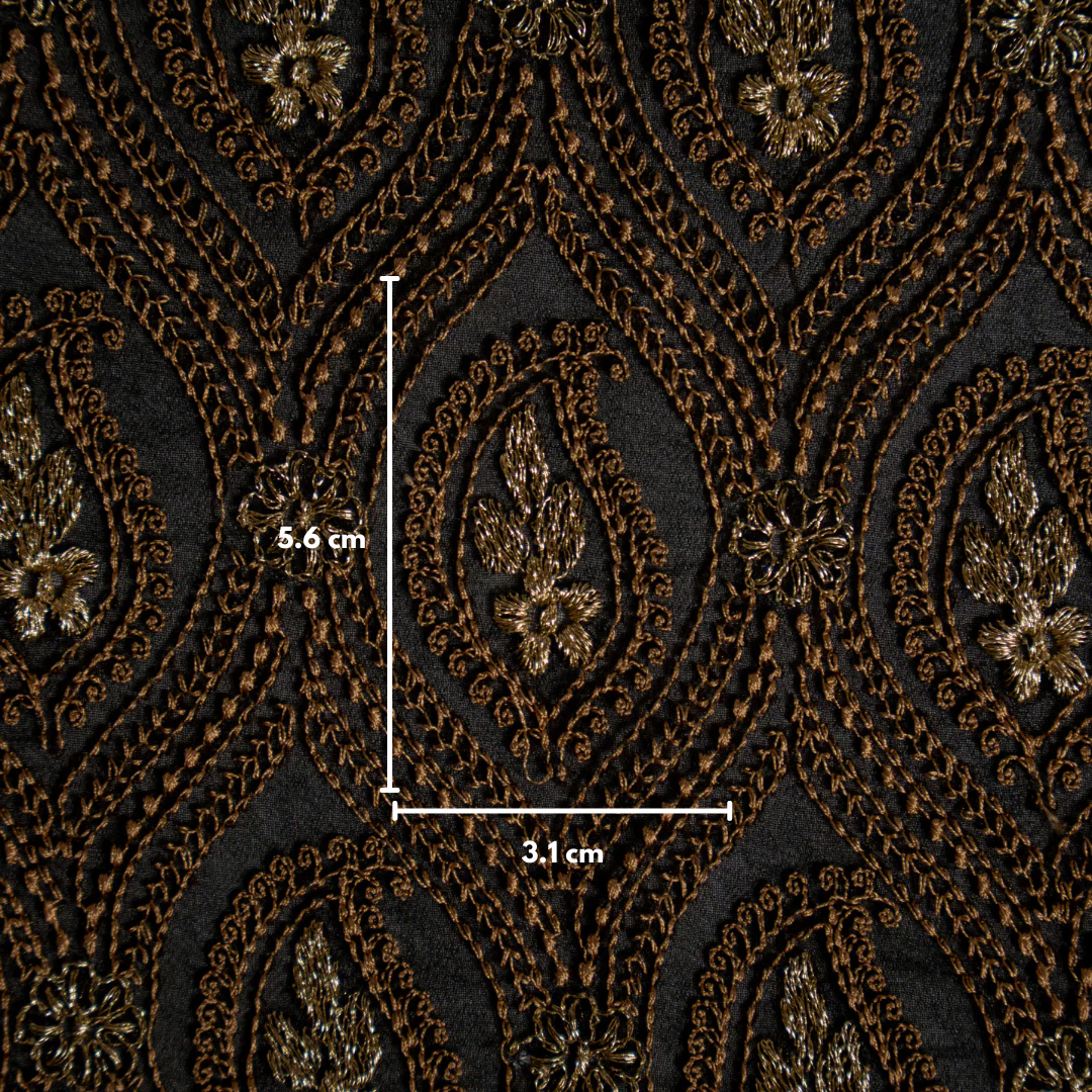 Aziz Black Viscose Georgette Embroidered Fabric in Jaal Pattern - Image 3