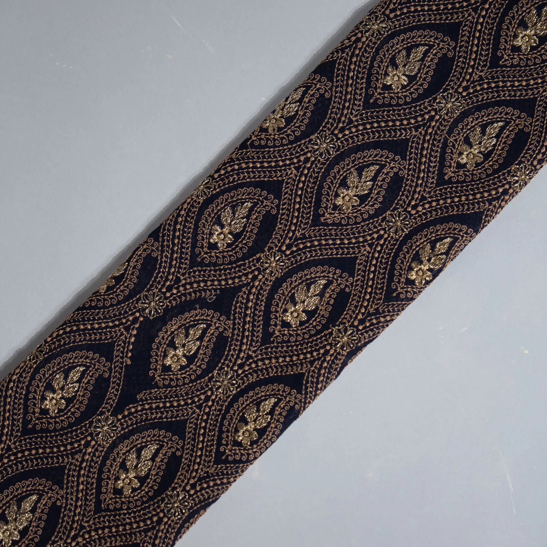 Aziz Navy Blue Viscose Georgette Embroidered Fabric in Jaal Pattern - Image 4
