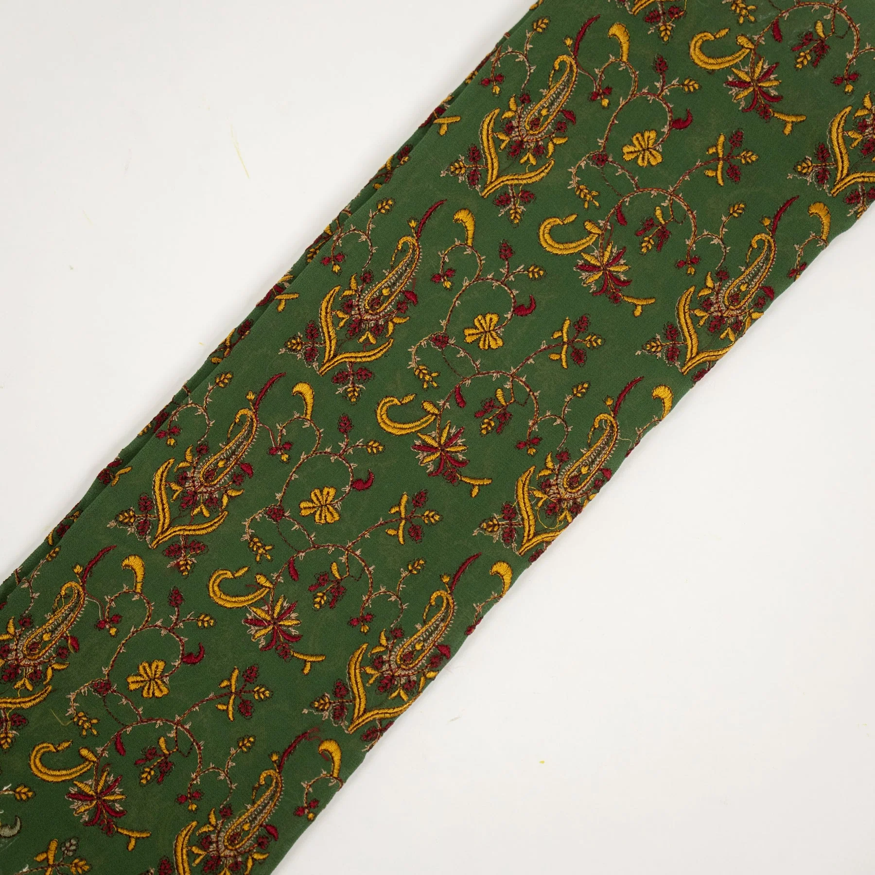 Beena Leaf Green Viscose Georgette Embroidered Fabric in Jaal Pattern - Image 4