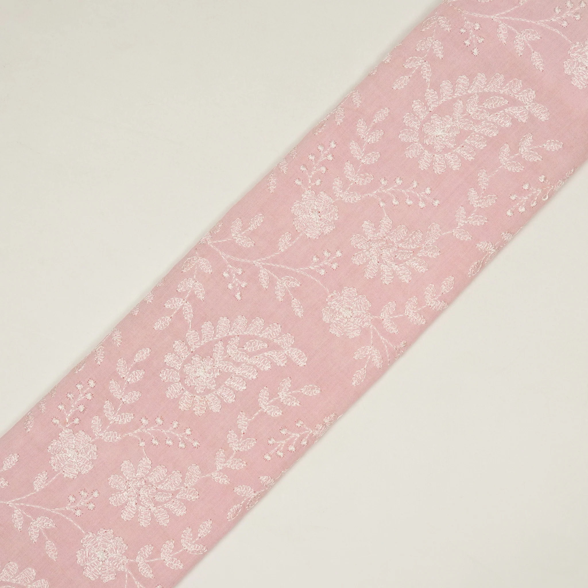 Daania Baby Pink Cotton Embroidered Fabric in Jaal Pattern - Image 4