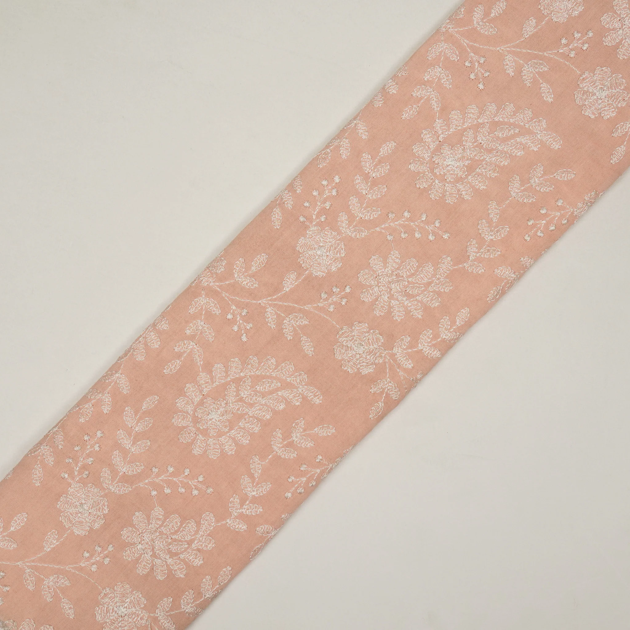 Daania Peach Cotton Embroidered Fabric in Jaal Pattern - Image 4