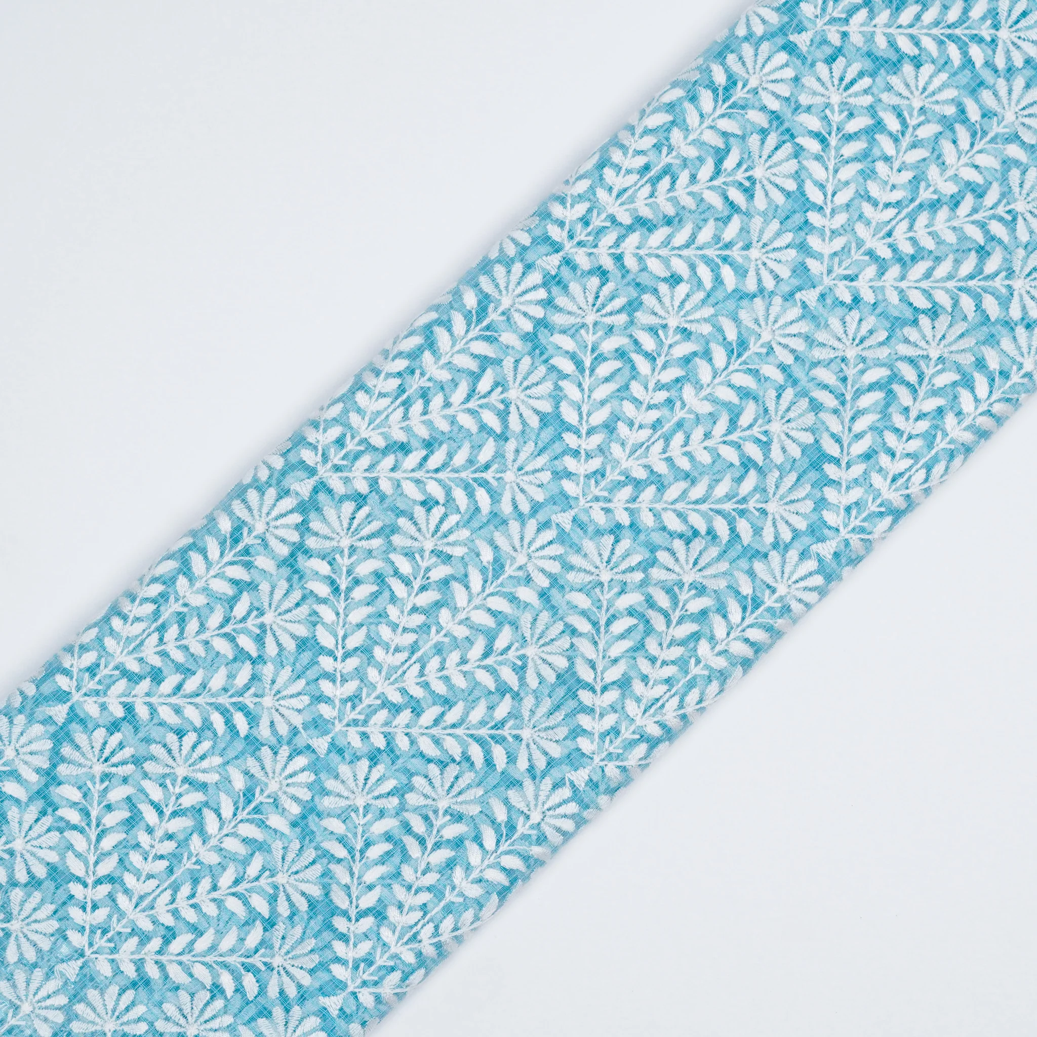 Diba Turquoise Semi Munga Kota Embroidered Fabric in Jaal Pattern - Image 4