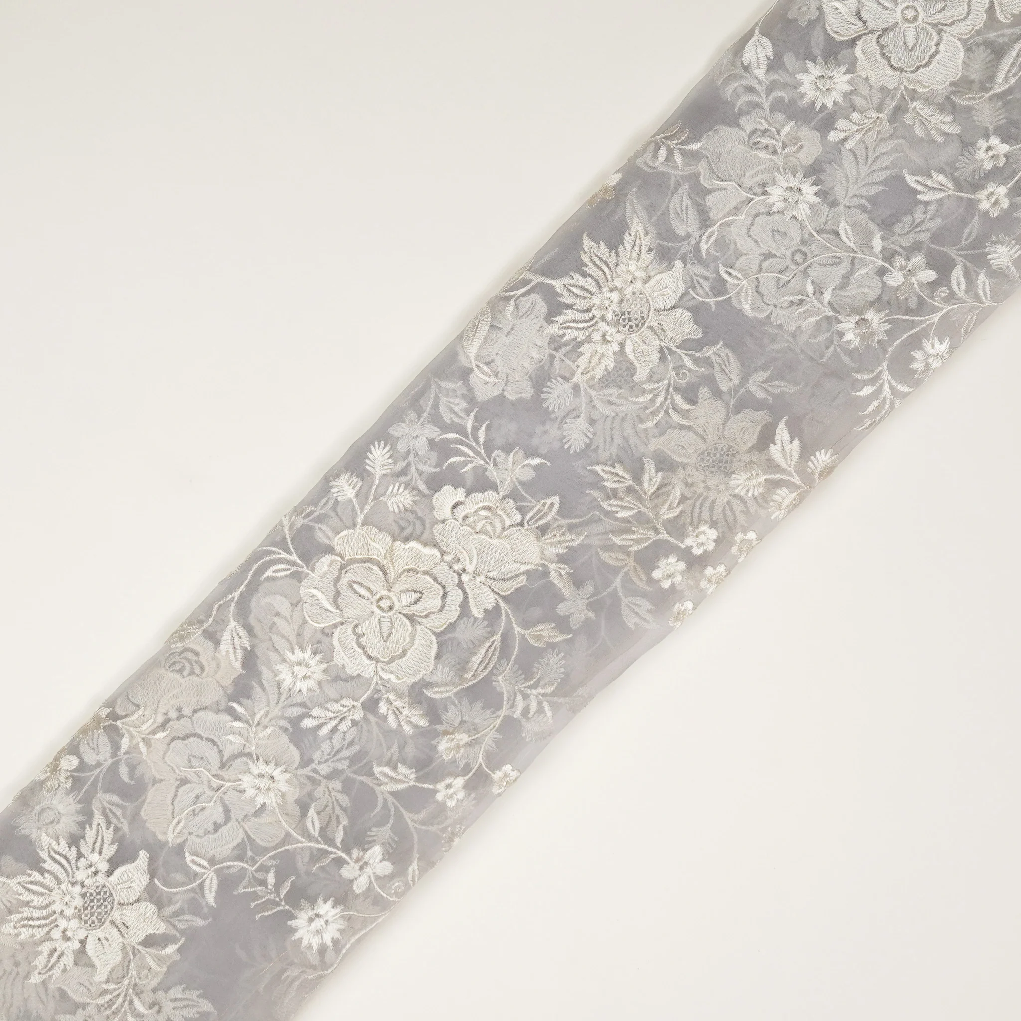 Dina Light Mauve Silk Organza Embroidered Fabric in Jaal Pattern - Image 4