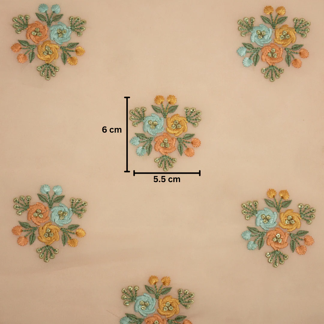 Dwiti Light Peach Viscose Georgette Embroidered Fabric in Buta Pattern - Image 3