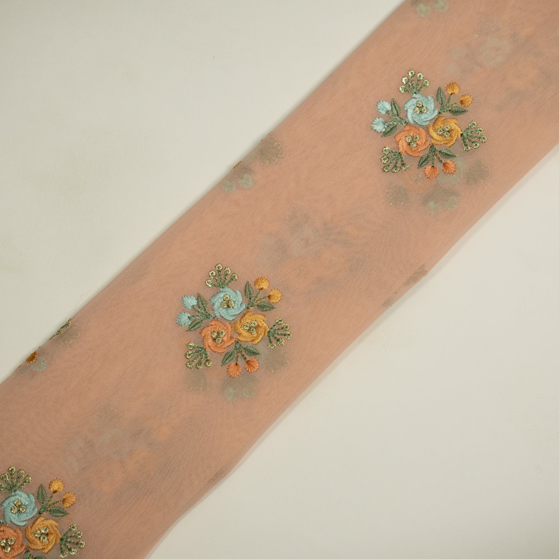 Dwiti Light Peach Viscose Georgette Embroidered Fabric in Buta Pattern - Image 4