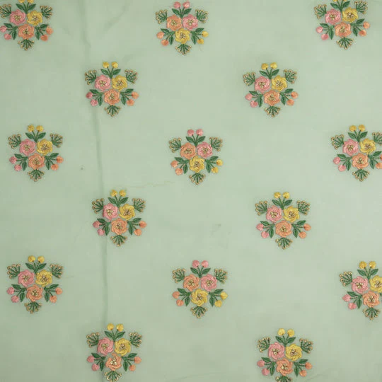 Dwiti Sea Green Viscose Georgette Embroidered Fabric in Buta Pattern - Image 3