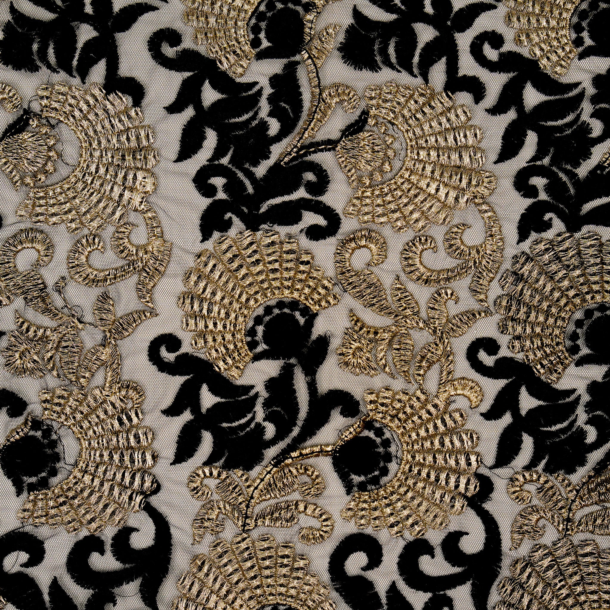 Eila Black Nylon Net Embroidered Fabric in Jaal Pattern - Image 3