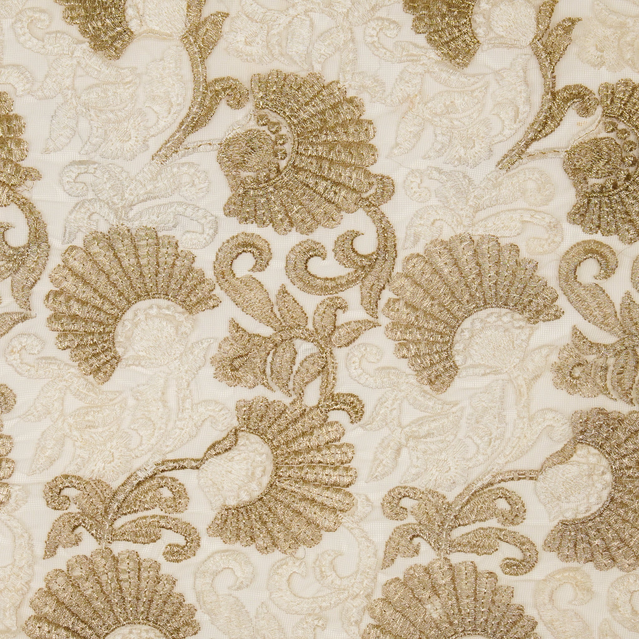 Eila Ivory Nylon Net Embroidered Fabric in Jaal Pattern - Image 3