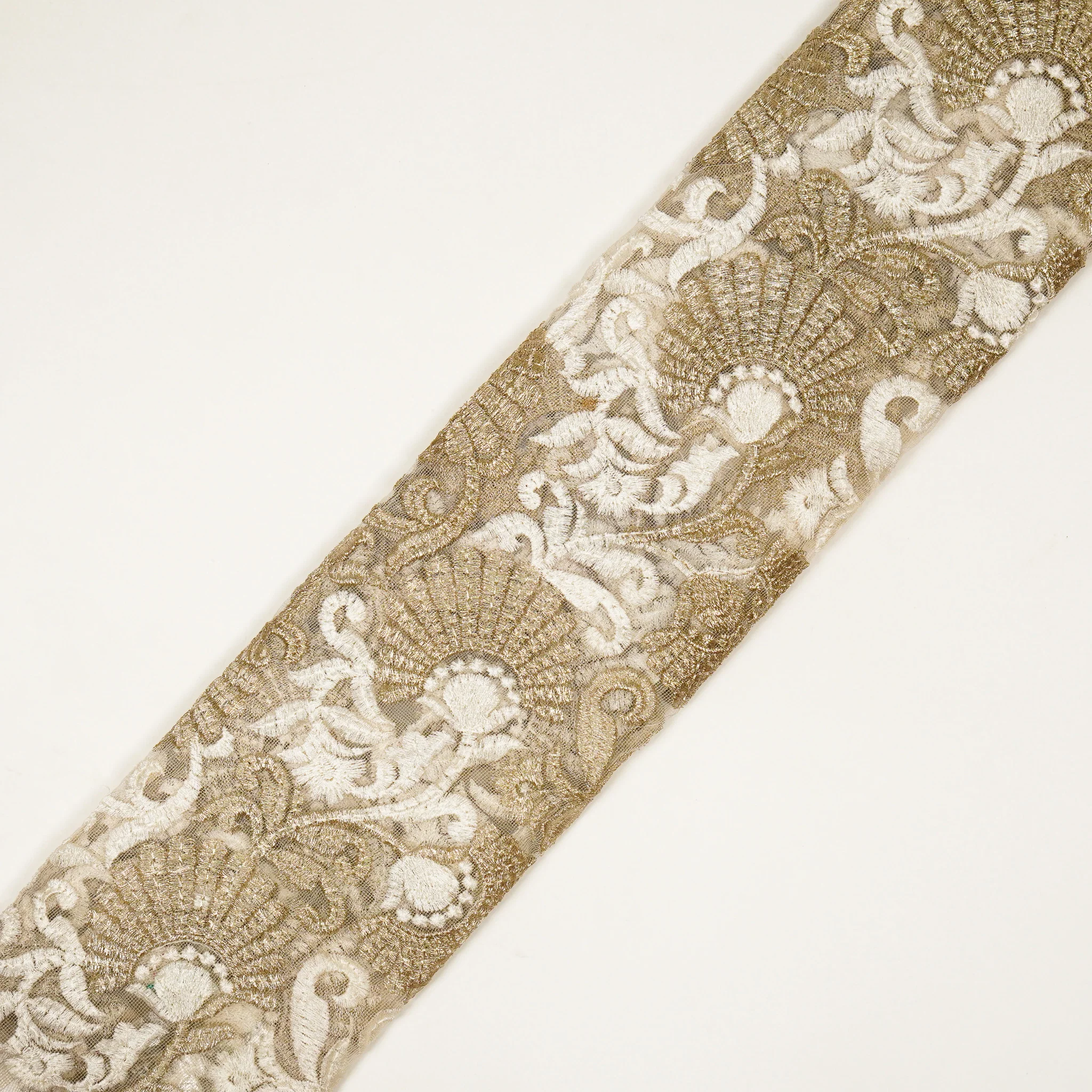 Eila Ivory Nylon Net Embroidered Fabric in Jaal Pattern - Image 4