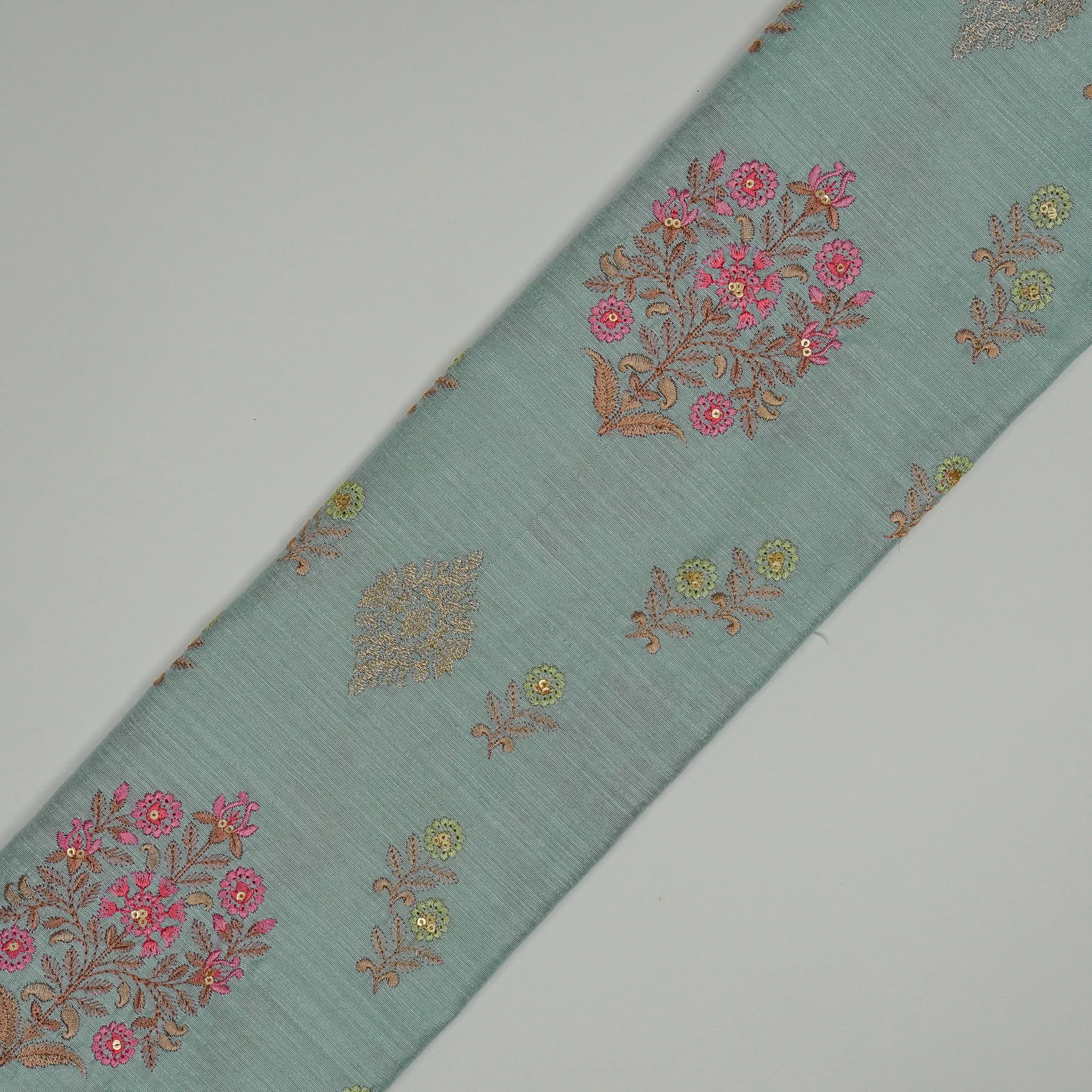 Eira Steel Grey Viscose Raw Silk Embroidered Fabric in Buta Buti Mixture Pattern - Image 4
