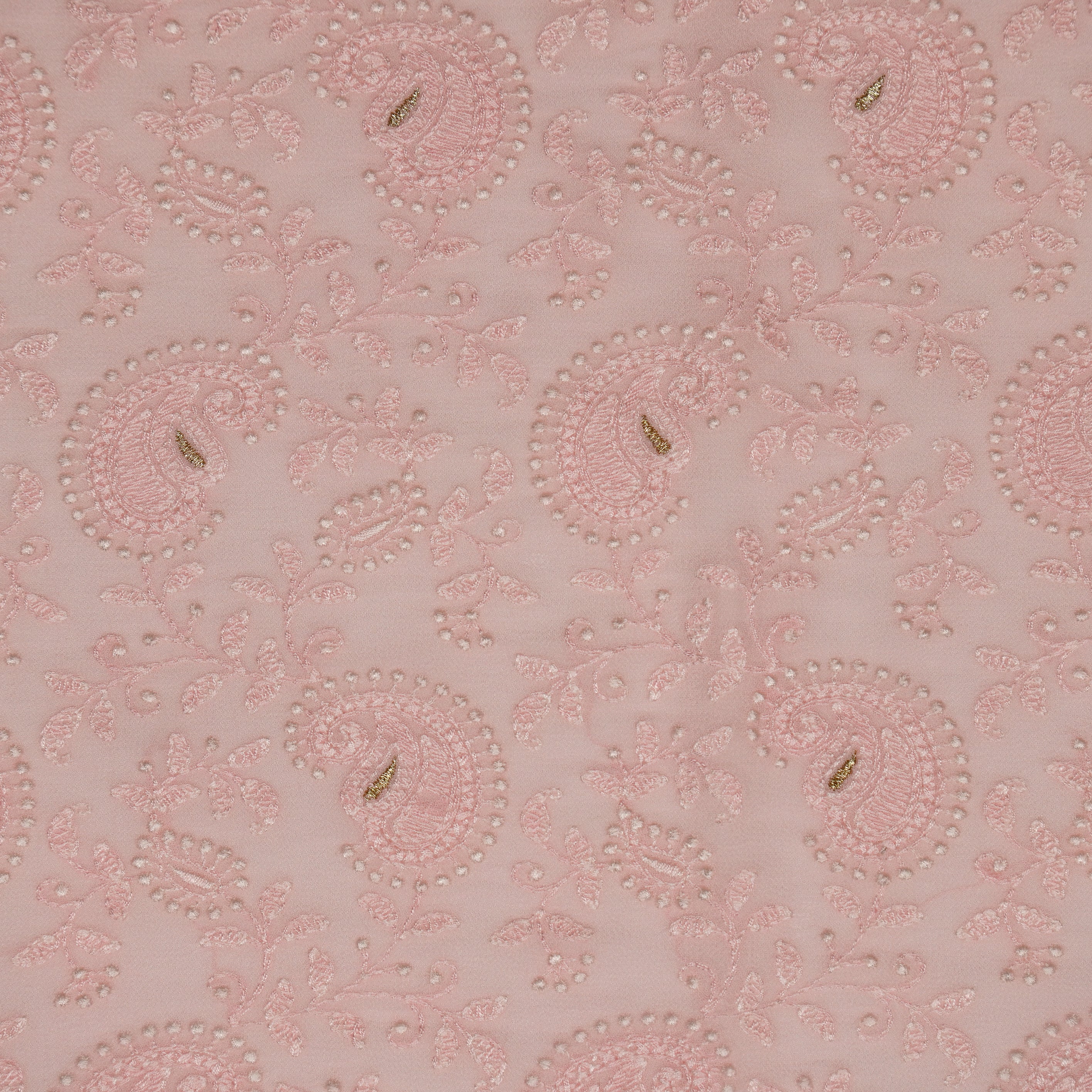 Ekani Baby Pink Viscose Georgette Embroidered Fabric in Jaal Pattern - Image 3