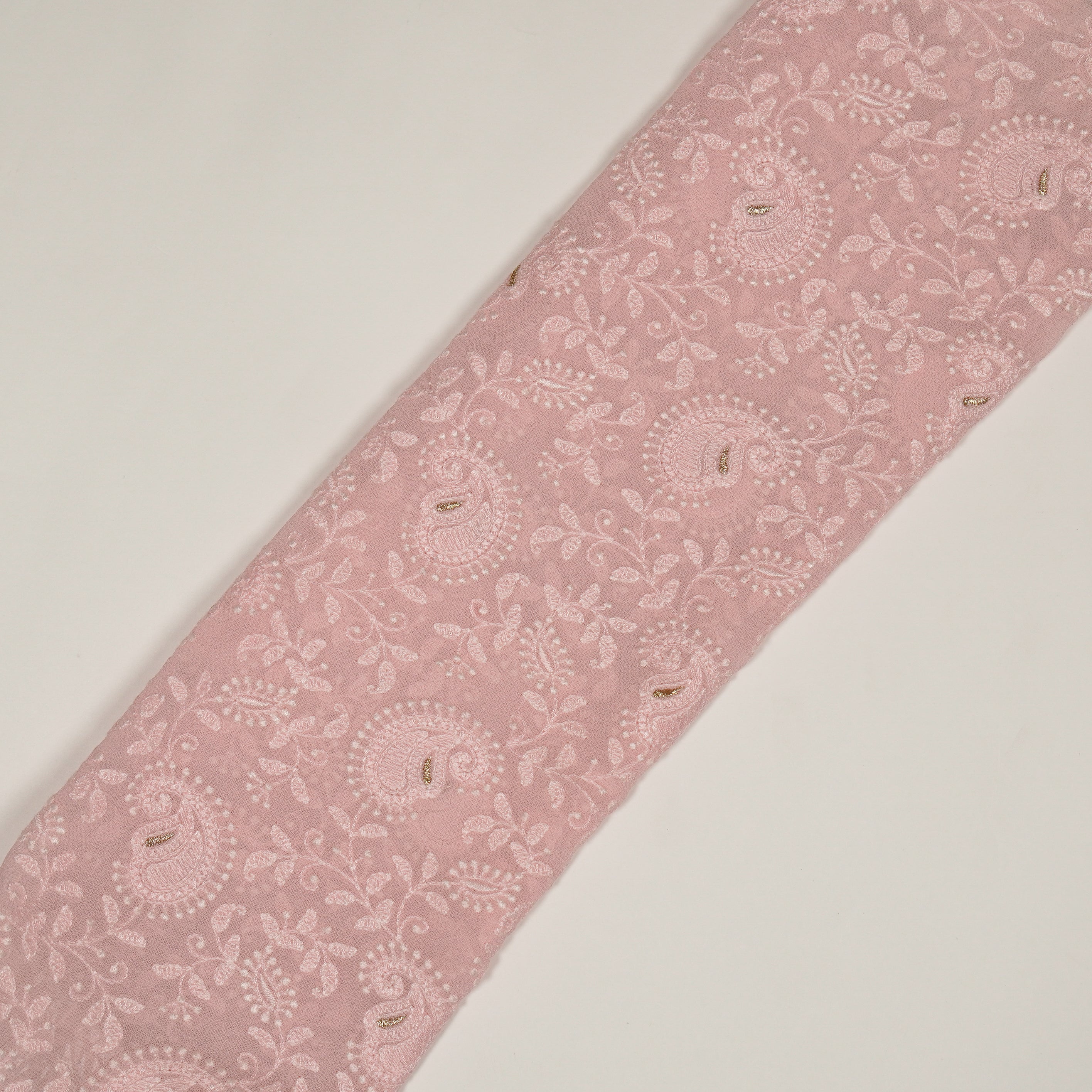 Ekani Baby Pink Viscose Georgette Embroidered Fabric in Jaal Pattern - Image 4