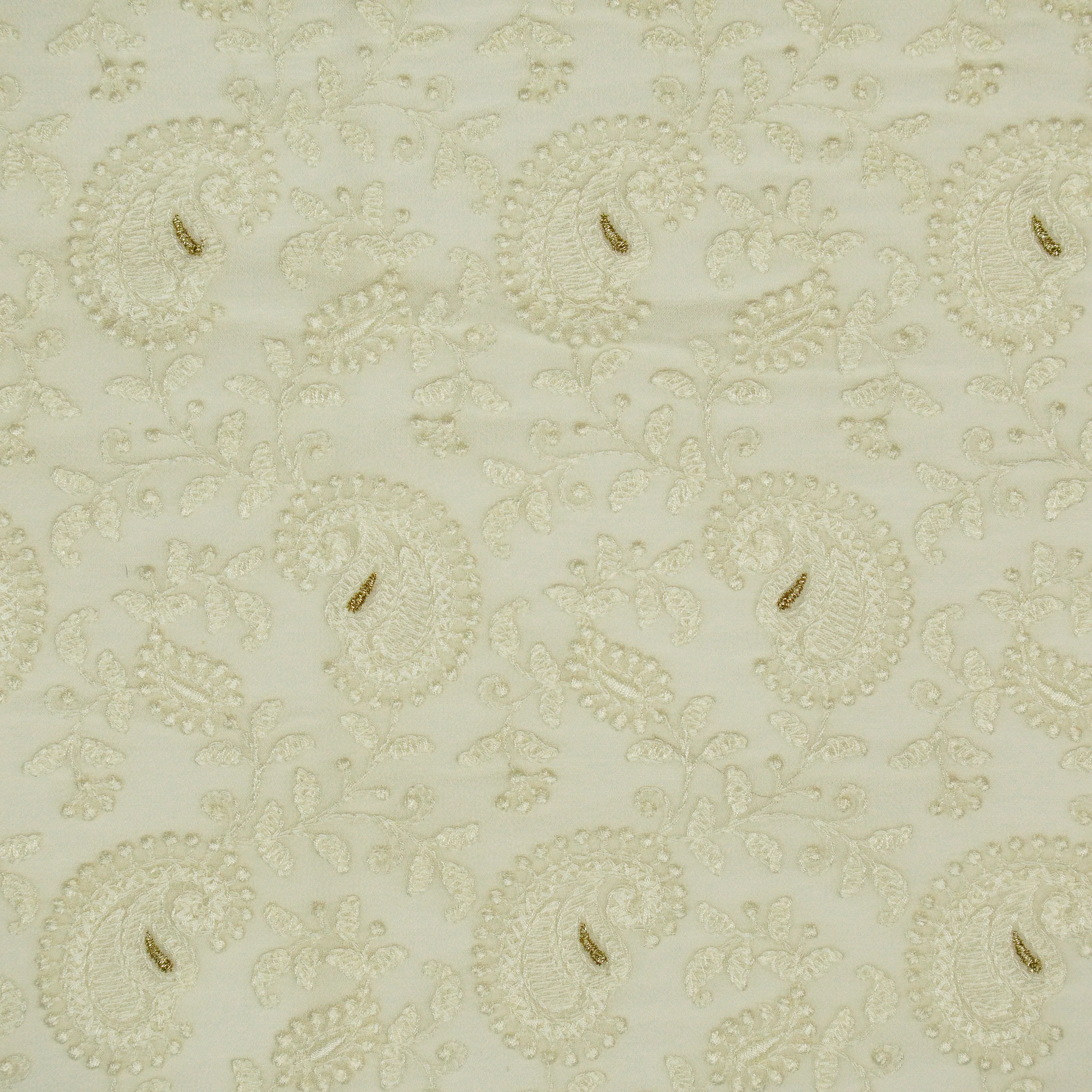 Ekani Cream Viscose Georgette Embroidered Fabric in Jaal Pattern - Image 3