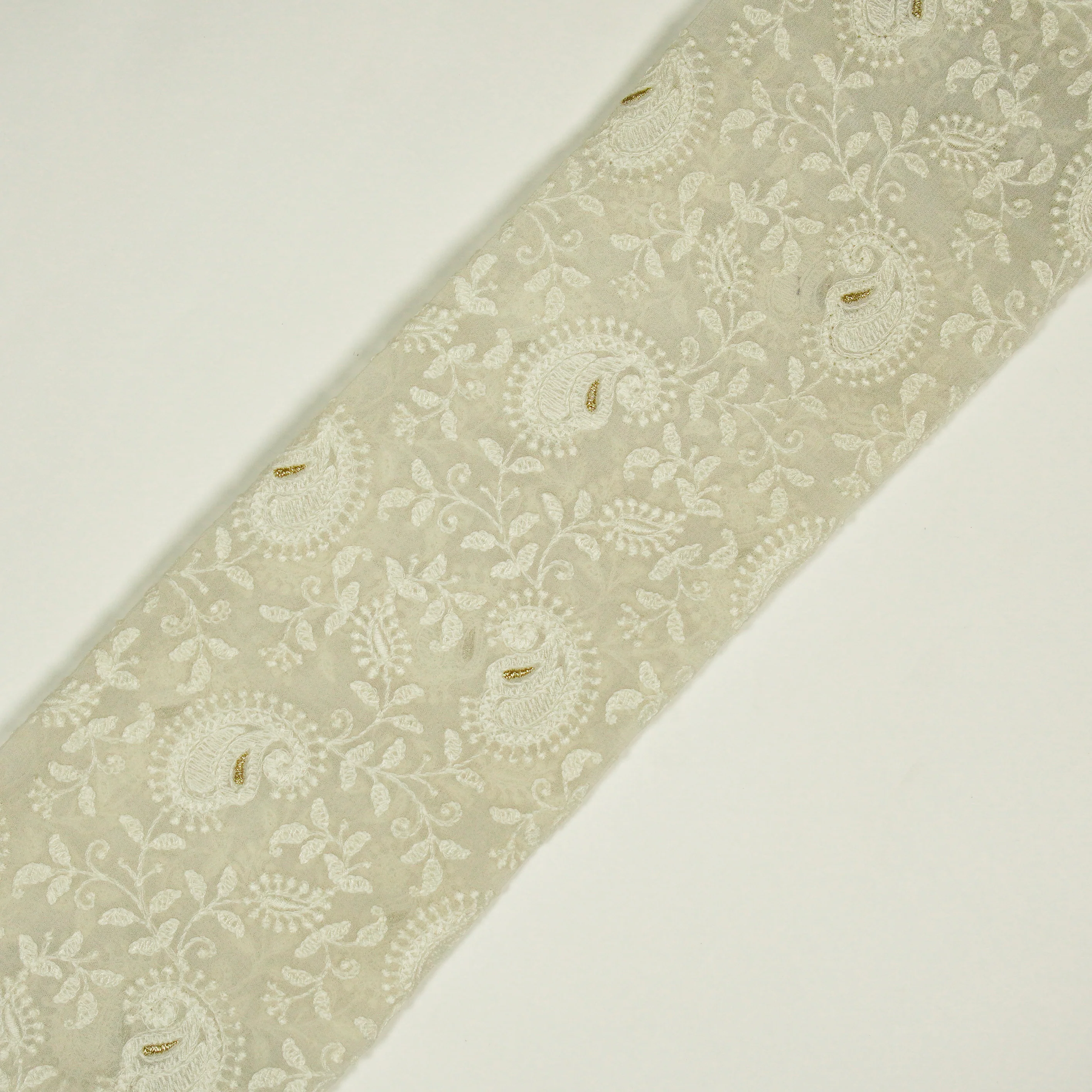 Ekani Cream Viscose Georgette Embroidered Fabric in Jaal Pattern - Image 4