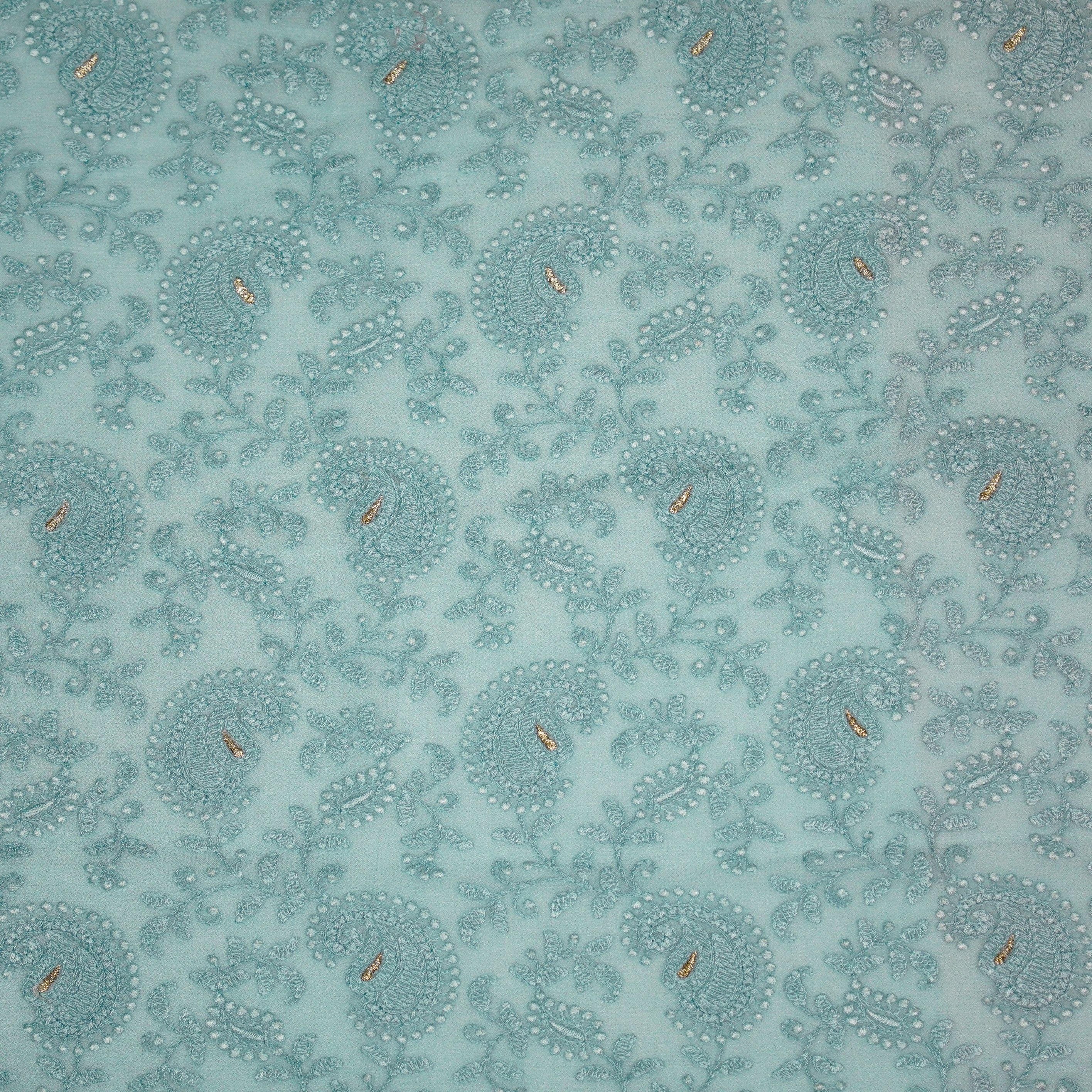 Ekani Light Blue Viscose Georgette Embroidered Fabric in Jaal Pattern - Image 2